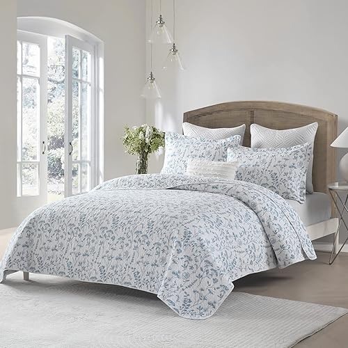 Miniatura 2 de KALOOLA Colchas florales tamaño Queen - Juego de edredón 100% algodón azul, colcha reversible ligera tamaño queen, juego de ropa de cama de granja