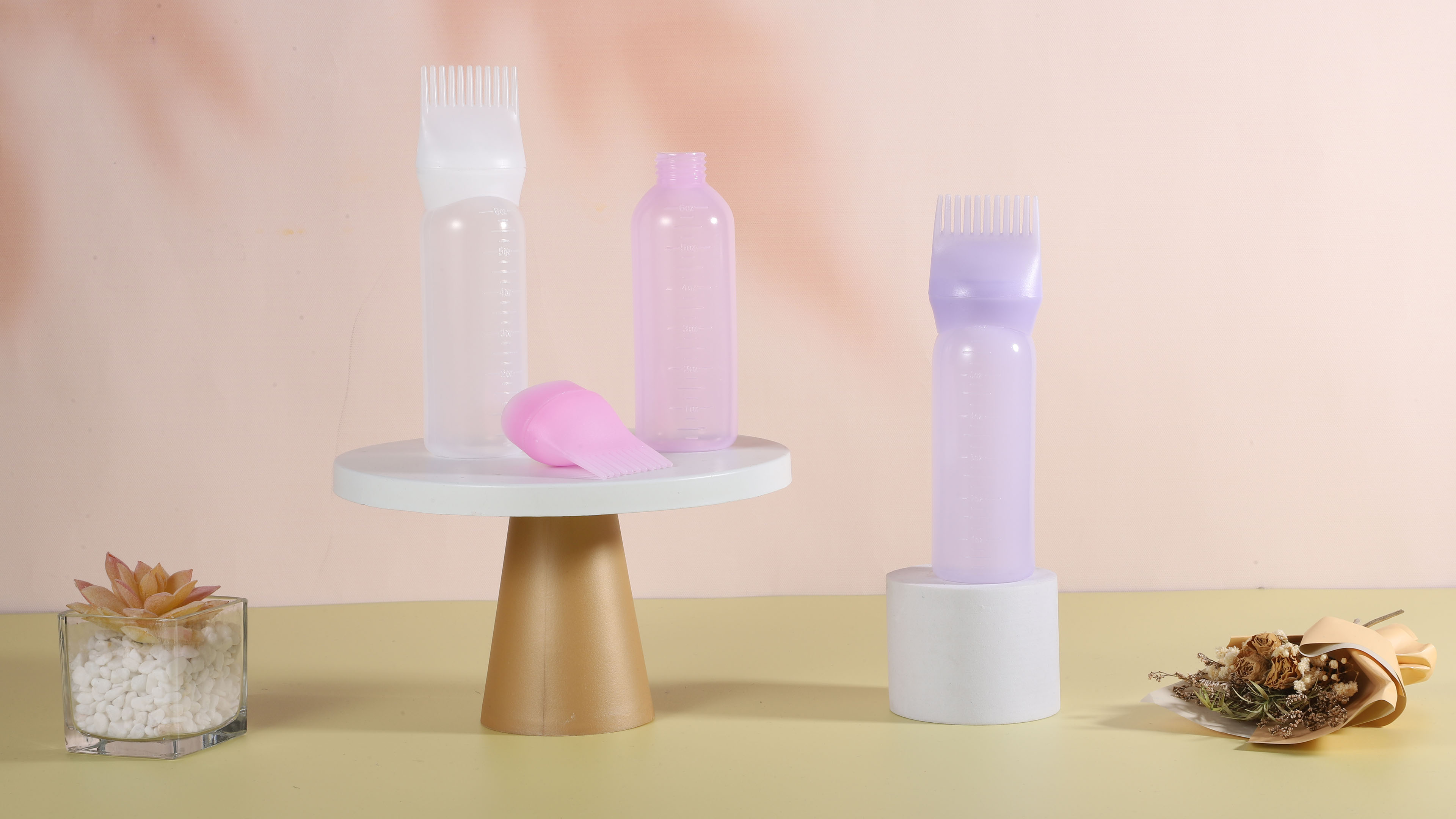 4 Stück Haarfärbe-Applikator-Flaschen 170 Ml Mit Kamm – Violett, Kunststoff, Mit Skala – Für Präzises Wurzelfärben & Haarpflege