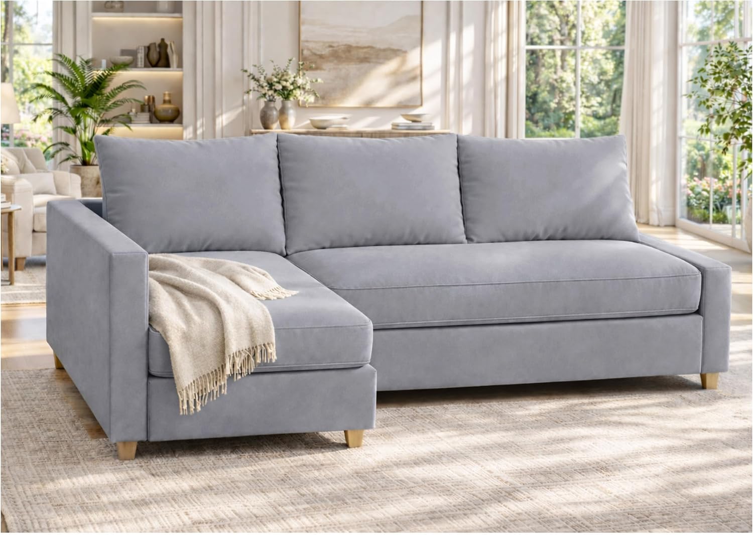 Durable Polyester Flax Friheten Sleeper Sofa Cover Replacement is Custom Made for IKEA Friheten Sofa Bed, Or Corner, Or Sectional Slipcover. Sofa Cover Only (Polyester Blue Right Arm Longer)