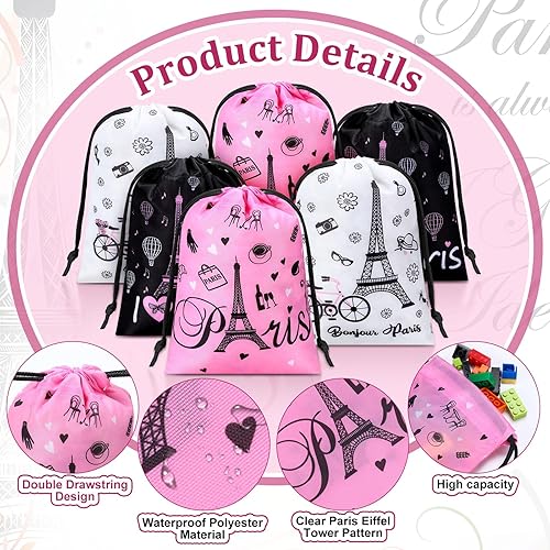Miniatura 3 de Cunno 24 bolsas de regalos de fiesta de París de 7.1 x 5.1 pulgadas, pequeñas bolsas de regalo de la Torre Eiffel, bolsas de dulces con torre