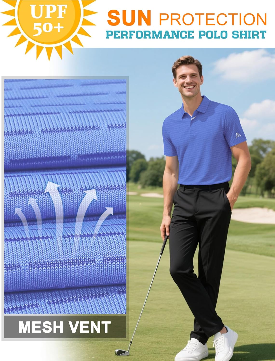 Men's Golf Polo Shirts UPF 50+ Short Sleeve Dri Fit Polos Stretch Performance Collared Golf Casual Work Business Wear - Image 2