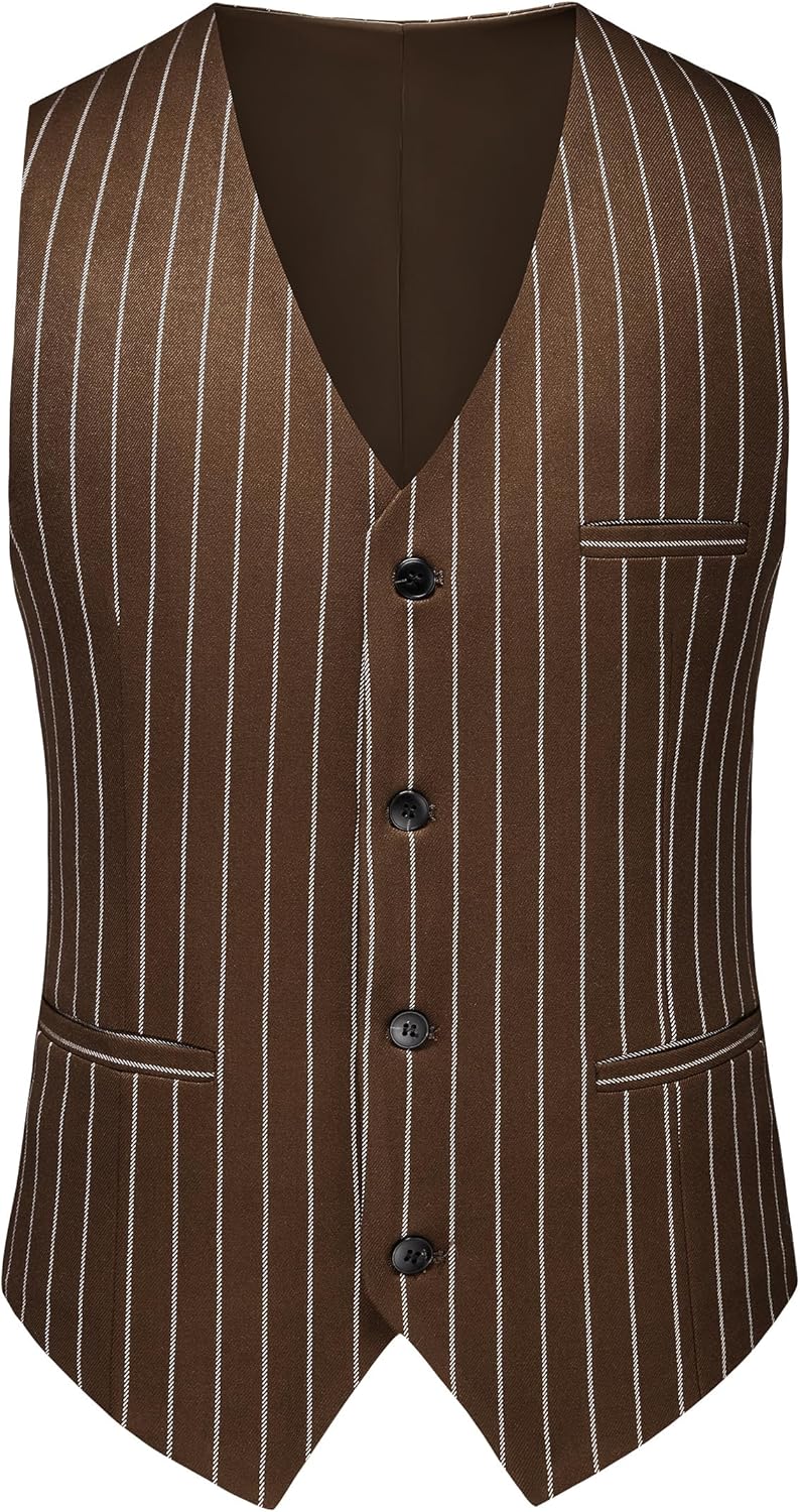 MOGU Mens Striped Vest - Slim Fit Dress V-Neck Waistcoat Sleeveless Pinstripe Suit Vest for Casual Formal
