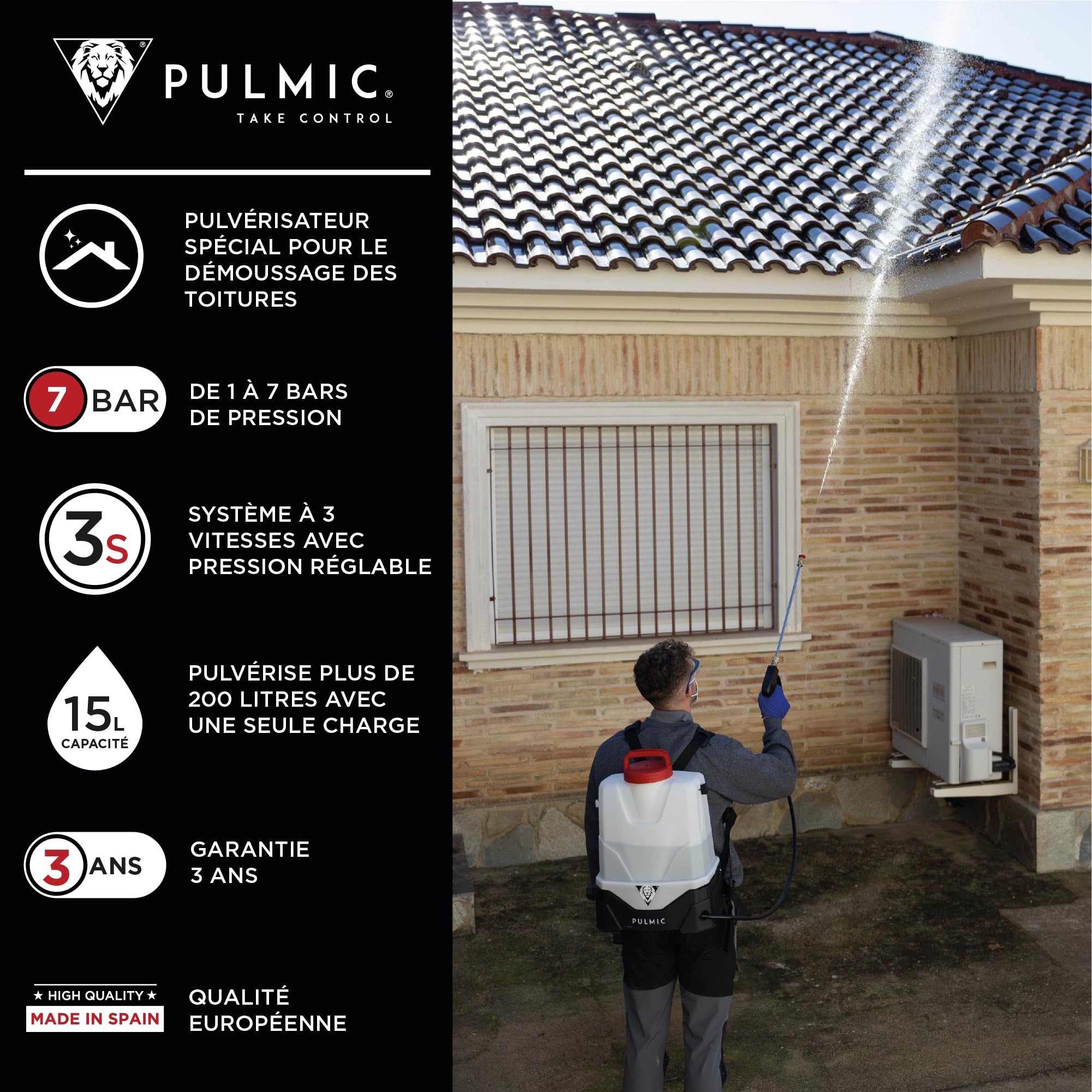 PULMIC Pegasus 15 Pulvérisateur Électrique 15 L 25 V Max 7 Bars 3 Vitesses Buses Interchangeables