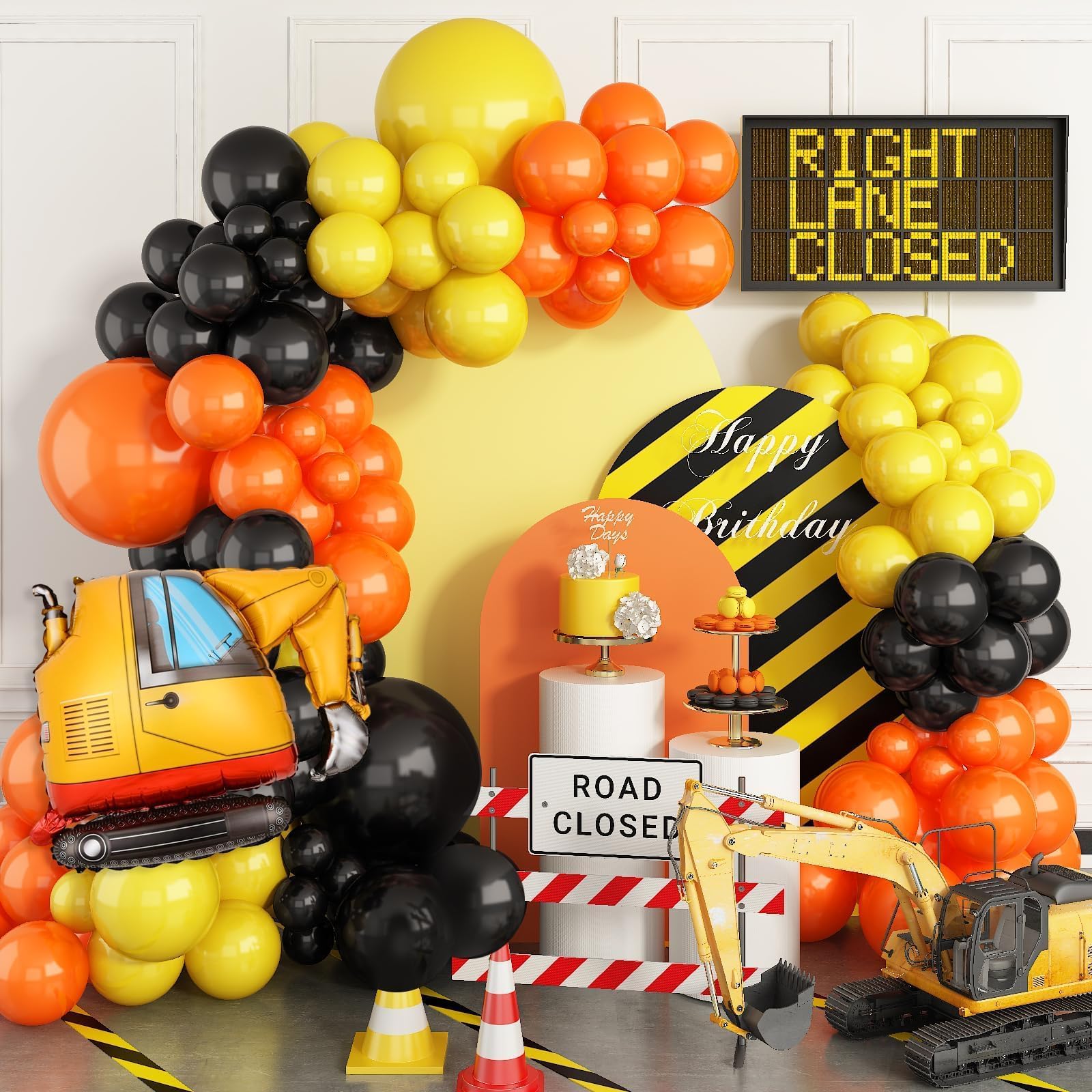 Construction Party Balloon Garland Kit, Construction Birthday Party Supplies Orange Black Yellow Balloon Garland with Truck Foil Balloon for Construction Quarantine Party Decorations