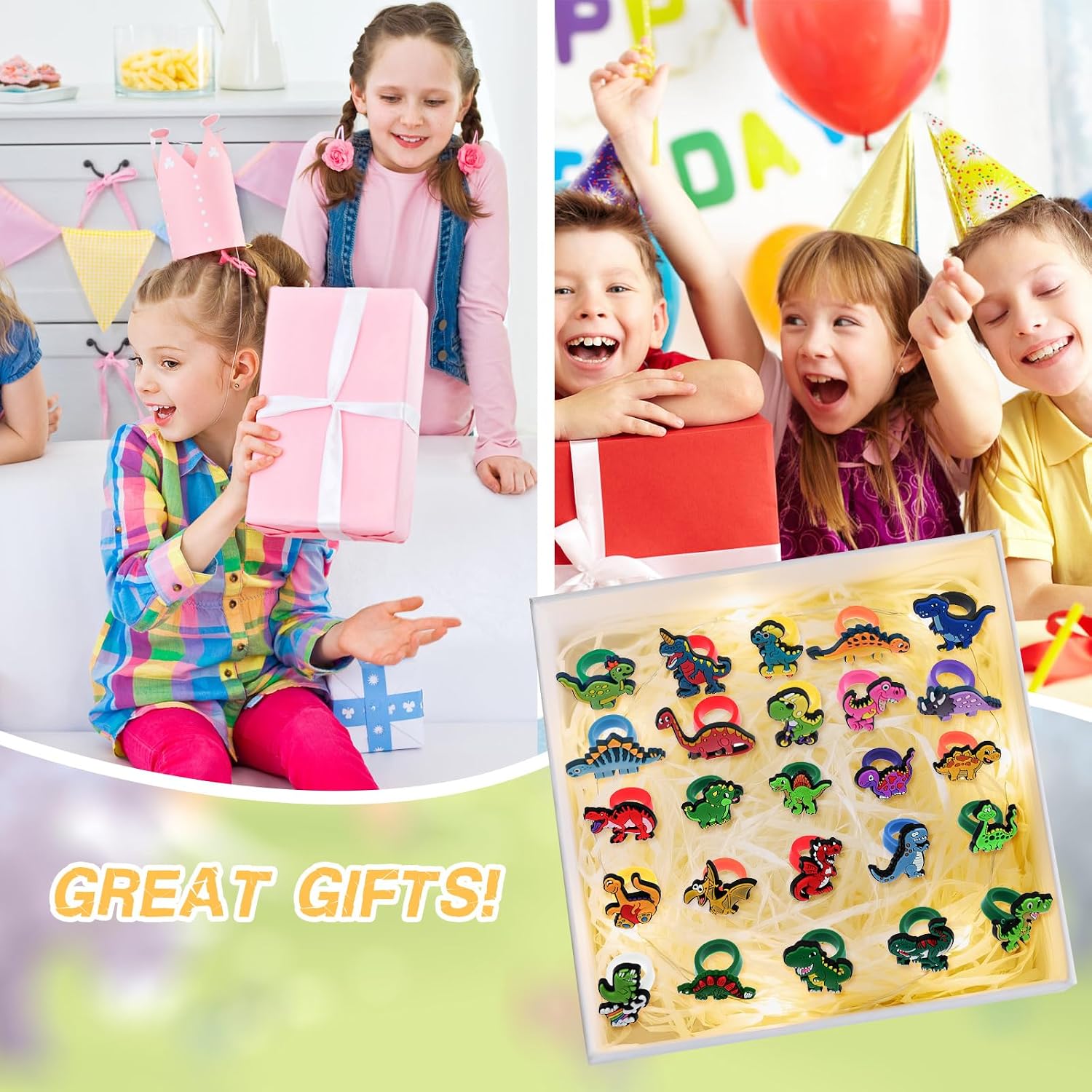 30 Pcs Rubber Rings Soft Dino Cupcake Ring Cupcake Topper for Party Favors Supplies Gifts