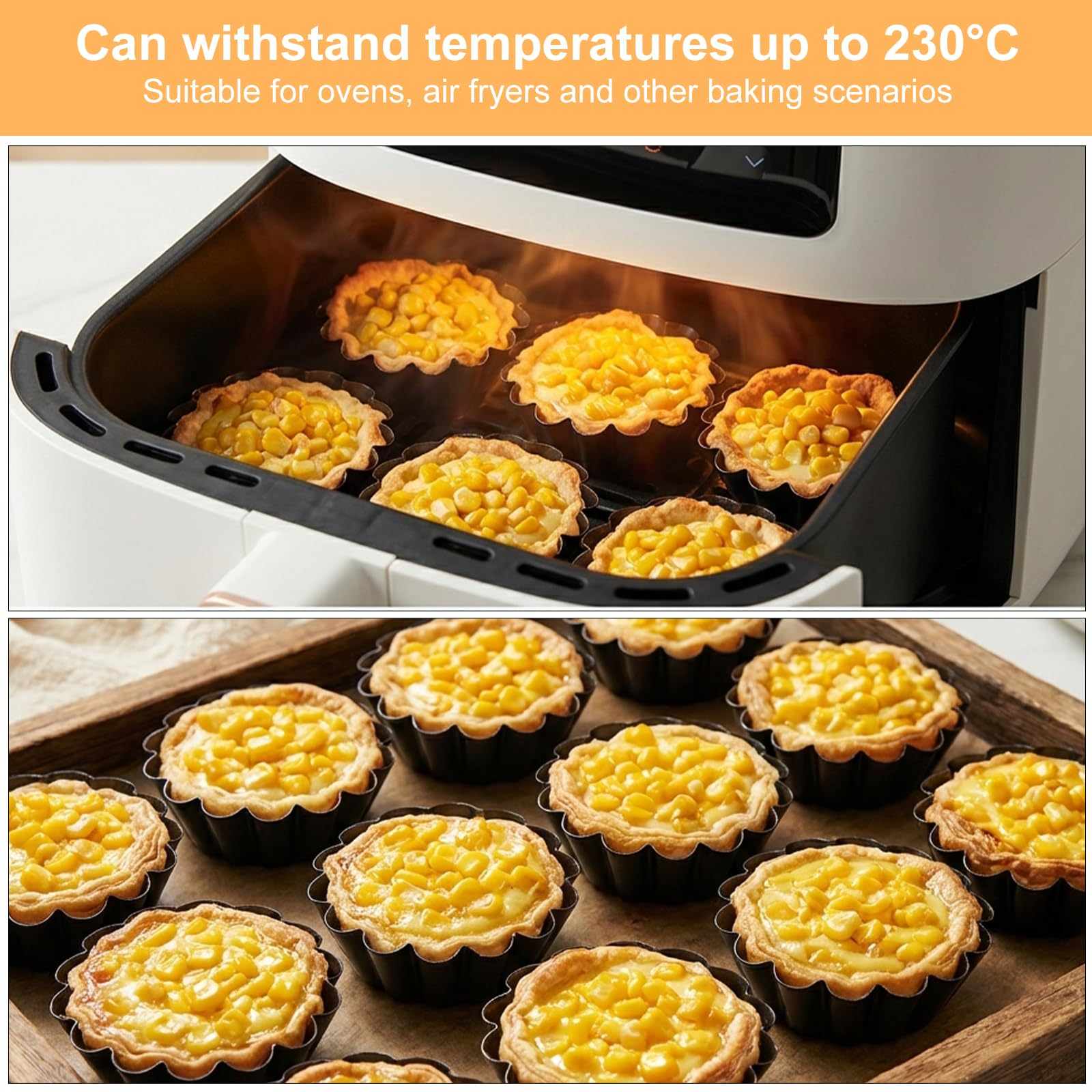Förmchen Mini Tartlets zestaw 12 foremek ze stali węglowej z powłoką zapobiegającą przywieraniu do śmietany, babeczek, Quiche i babeczek Pastel de Nata i ciastek
