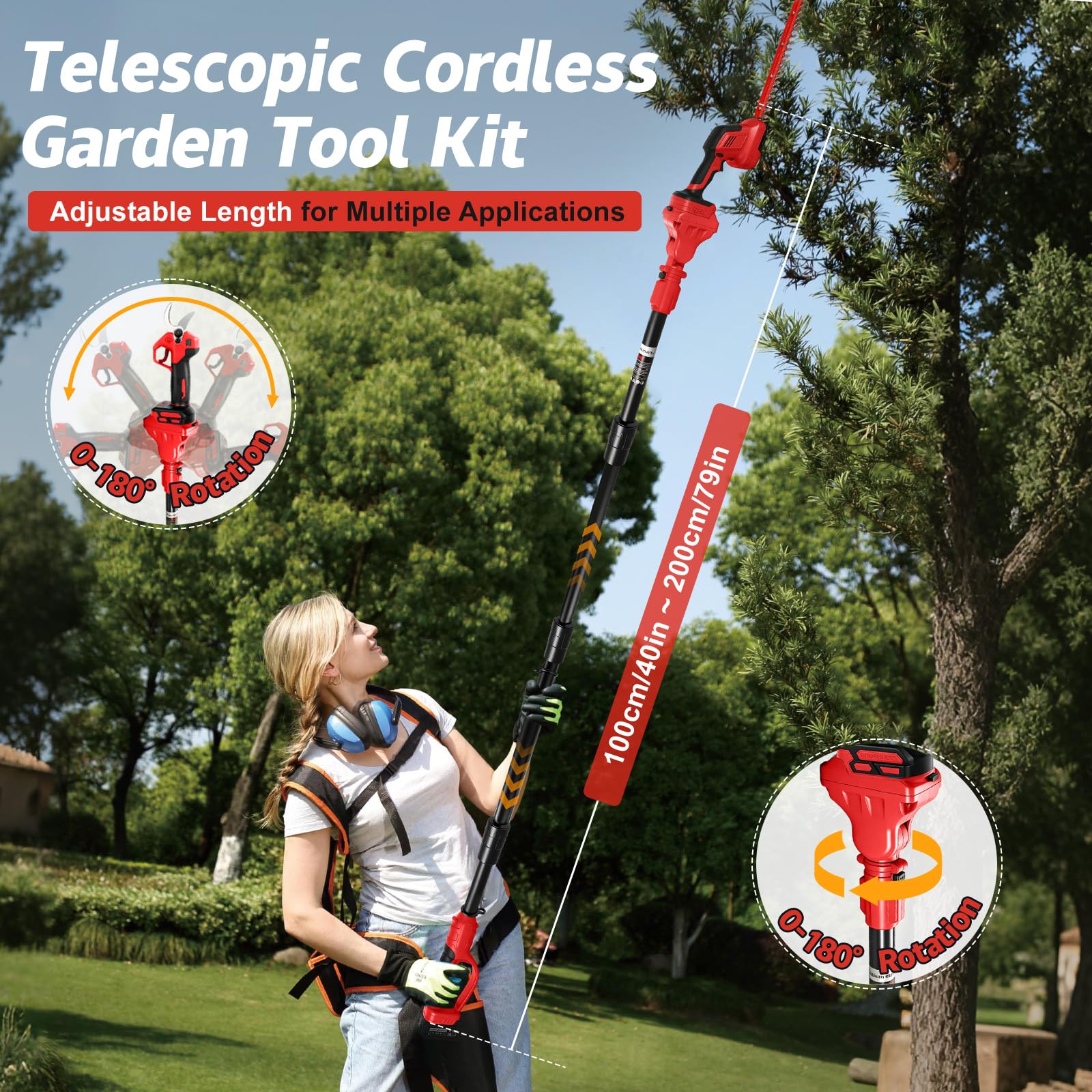 Tijeras Cortasetos Telescopica, 8 Pulgadas Mini Motosierra & 28 mm Tijeras de Podar Eléctricas para Milwaukee M18 18V batería, 6 en 1 Kit de Herramientas de Jardín, Alcance Máximo Hasta 4,5 m