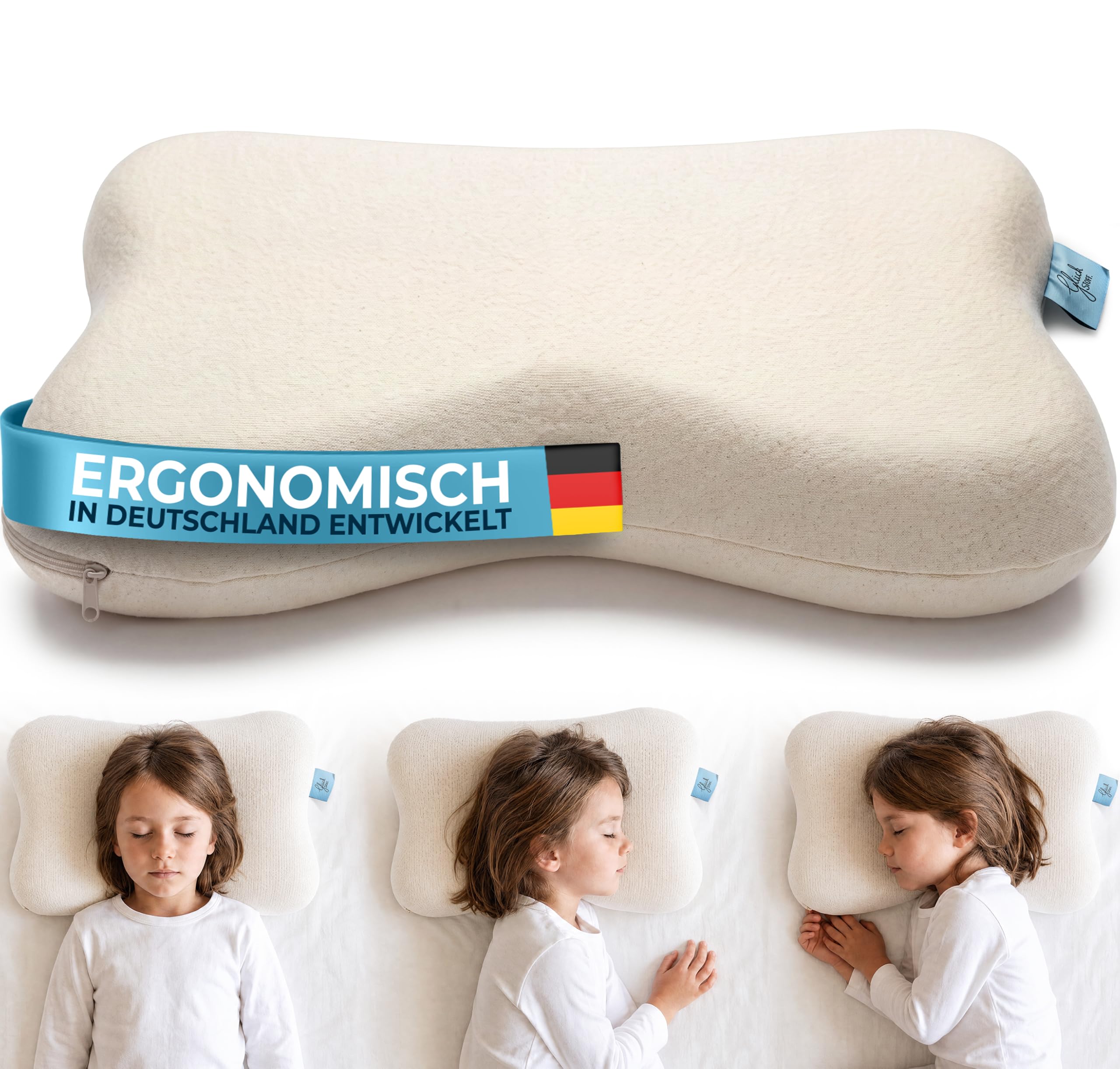 Glückstoff® Ergonomisches Kinderkissen - Kopfkissen ab 2 bis 12 Jahre