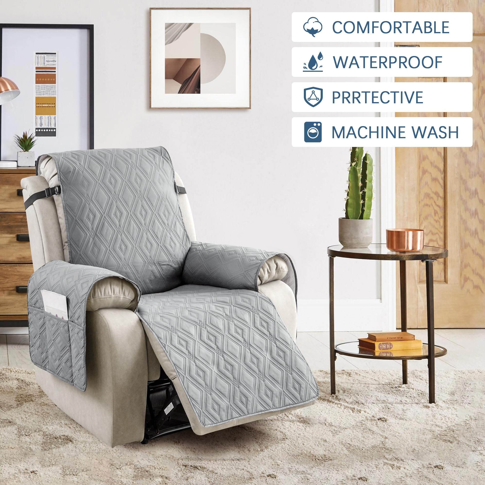 Grey Waterproof Armchair Cover for Electric Recliner Non Slip Chair Protector for Kids and Pets (28IN Width) - Image 4