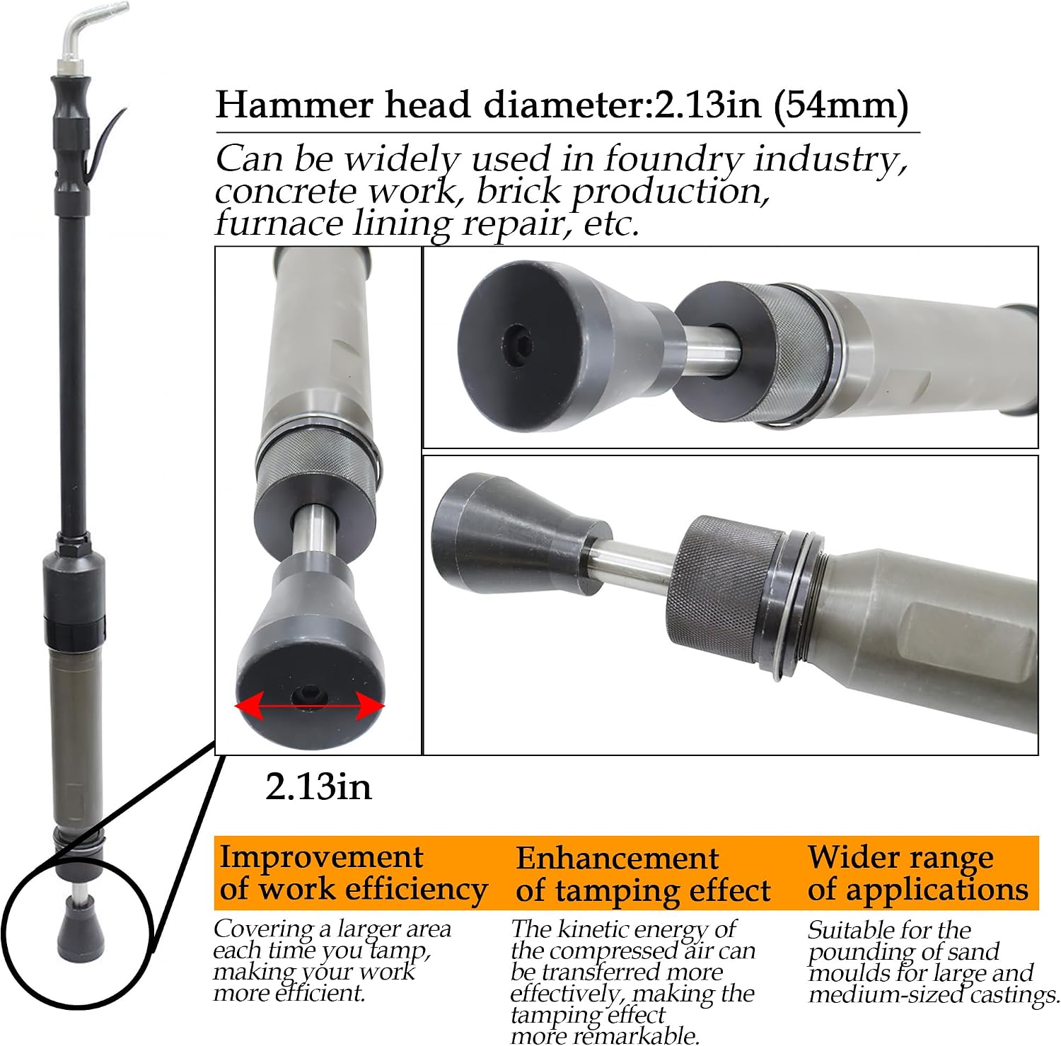 Pneumatic Tamper D9 Earth Sand Rammer Machine 0.63Mpa Concrete Tamping Machine Air Hammer Sander for Casting Sand Moulds,Concrete and Brick work