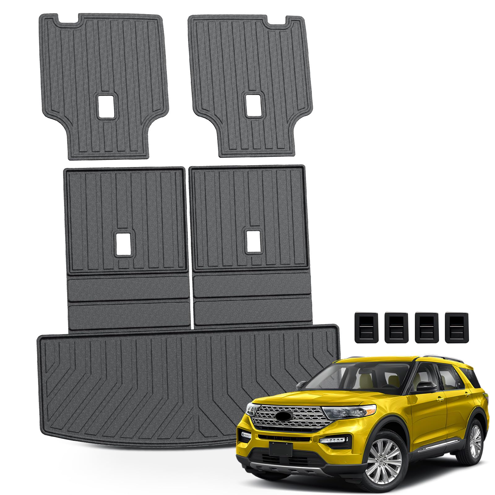 kust trunk cargo mat for ford explorer 2020-2025 2026 (6 seats), tpe rubber rear cargo liner with 2nd/3rd row backrest mat for explorer accessories all weather back seat protector cover