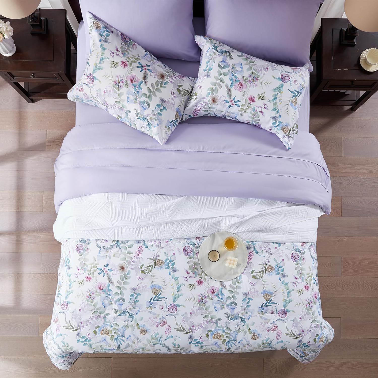 King Size Comforter Set 7 Piece Bed in a Bag,All Season Ultra Soft Lightweight Down Alternative Floral Botanical Bedding Set with Comforter,Pillow Shams, Pillowcases,Flat Sheet,Fitted Sheet - Image 4