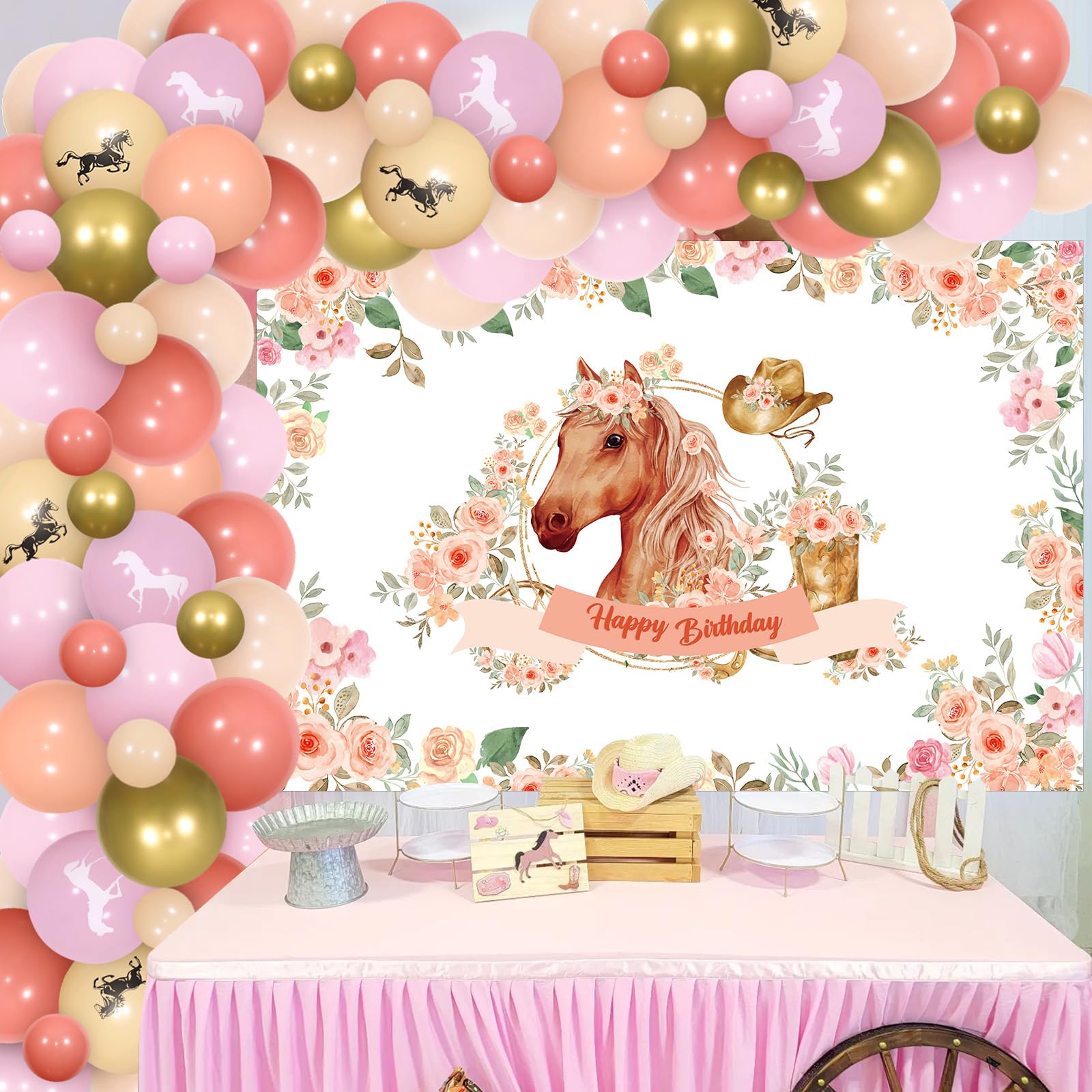 185 Pcs Horse Birthday Decorations For Girls Tableware Set...