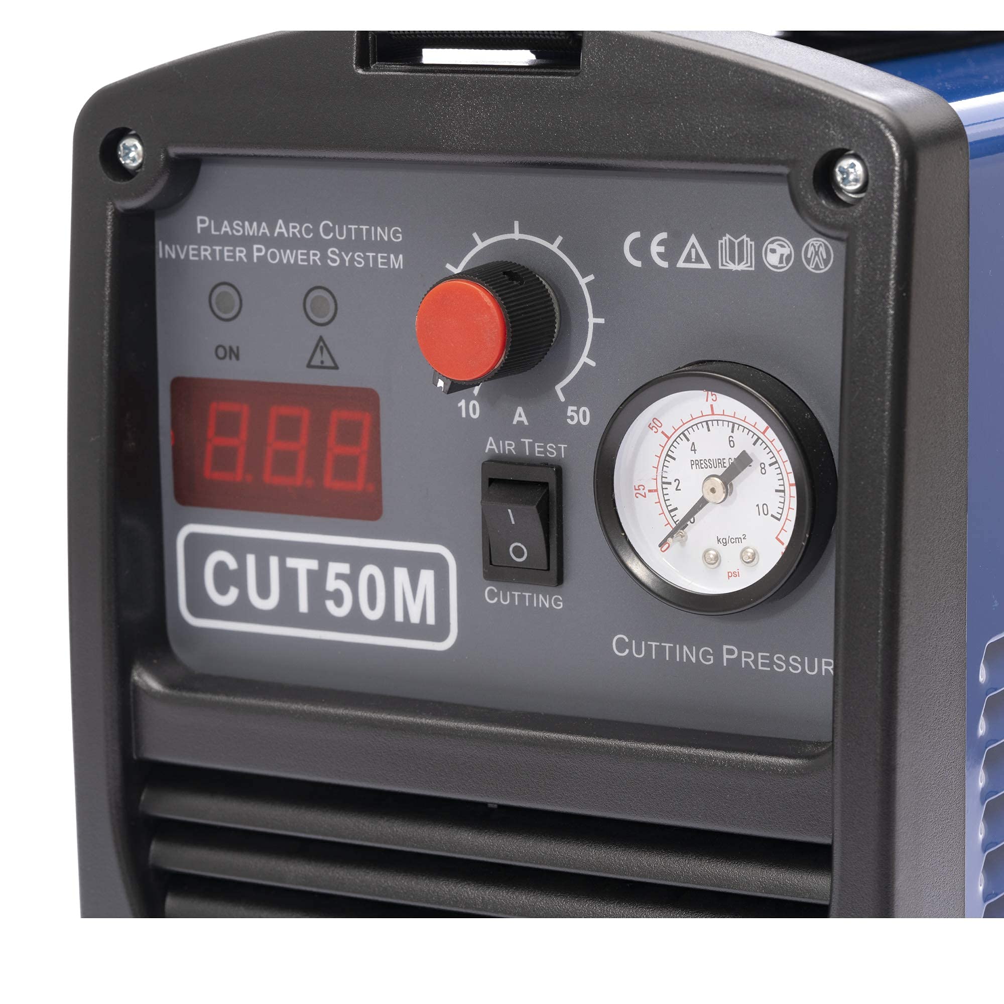 IPOTOOLS Coupe-plasma CUT-50M - 50 A jusqu'à 14 mm - Capacité de coupe 60% ED - Poste à souder inverter - Avec allumage HF - Bleu - 230 V