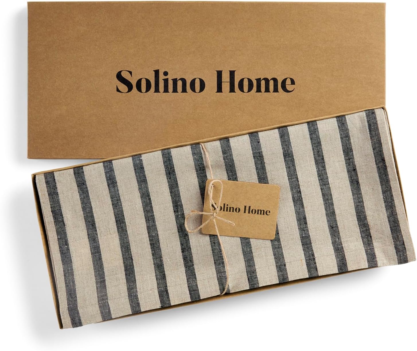 Black and Natural Stripe Linen Table Runner 14 x 48 Inch