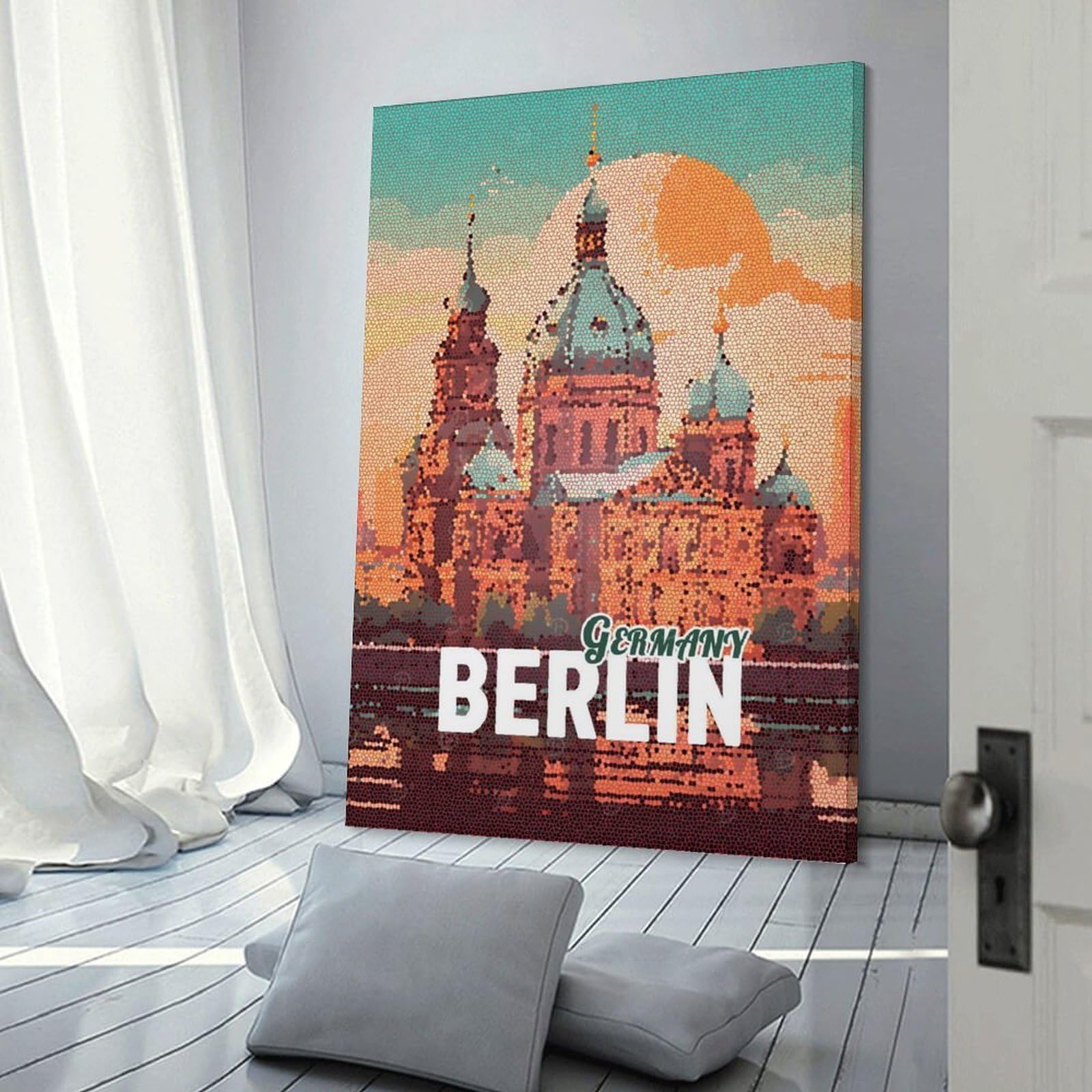 Junmoney Berlin Germany Mosaic Art Home Decor Wall Art, 24x36inch(60x90cm), for New Homes, Bedrooms Or Workspaces, Gift Idea for Housewarming And Birthdays