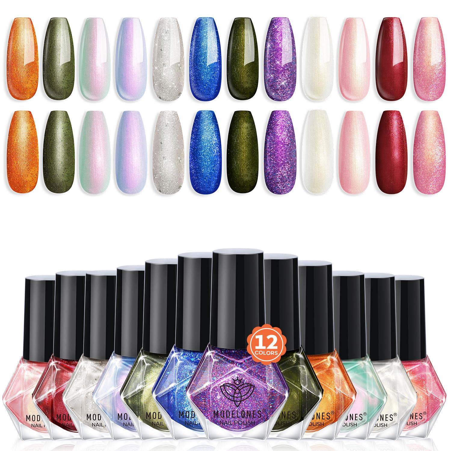 modelones Nail Polish Set, 12 Colors Winter Sparkle Dark Green Red Glitter Silver Champagne Burgundy Gold Nail Polish Set Quick DIY Finger Nail Polish Manicure DIY Nail Art Salon Home Gift
