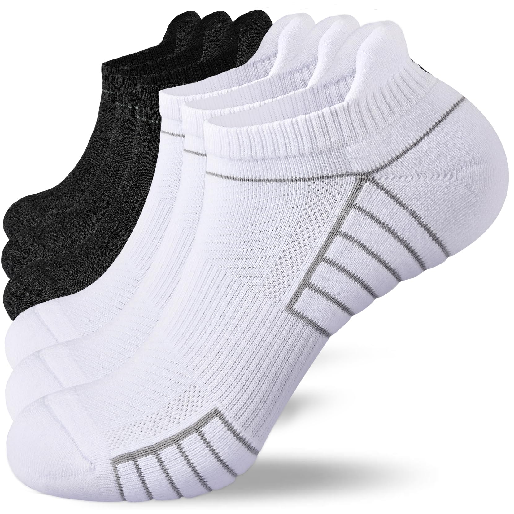 Cevapro 6 Paar Sneaker Socken Herren Damen Baumwolle Sportsocken Atmungsaktive Laufsocken Kurz Fußbogenstütze Gepolstert Halbsocken Unisex Schwarz Weiß 35-38 39-42 43-47 47-50