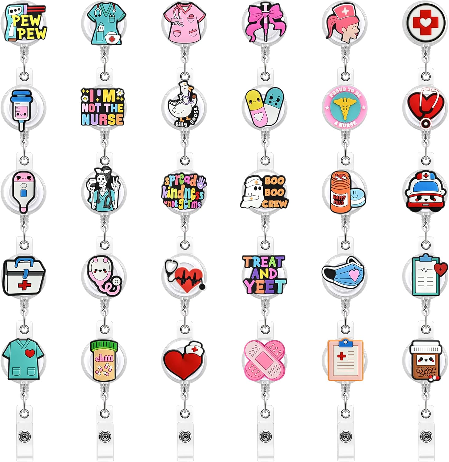 30 Pack Trendy Nurse Badge Reel Holder Retractable Nursing ID Badge Reels Clips Cute for Nurses Doctor Medical Health Hospital Office Worker Gifts