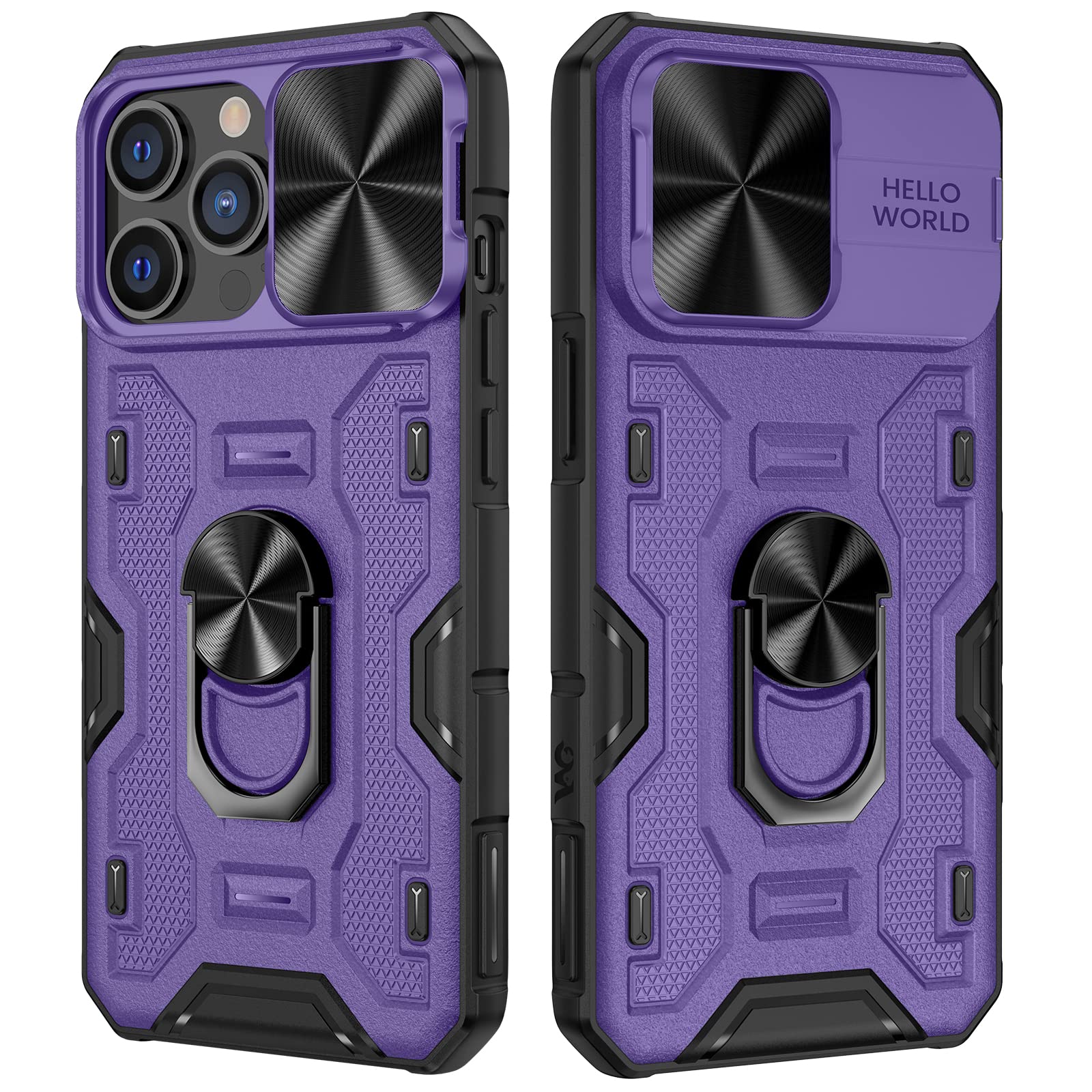 VEGOfor iPhone 14 Pro Max Case, iPhone 14 Pro Max Case with Slide Camera Cover & Built-in 360°Rotate Ring Kickstand Magnetic Shockproof Cover Case for iPhone 14 Pro Max 6.7" 2022 - Violet