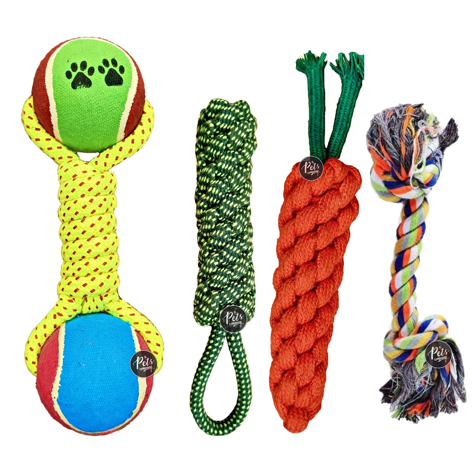 The Pets Company Dog Chew Toys for Puppy Teething & Training (Dummy + 2 Knot + Carrot + Tennis Ball Dumbell), Dog Rope Toy Combo of 4 for Small Dogs & Puppies (B0BQGPJNLN) Amazon Price History, Amazon Price Tracker