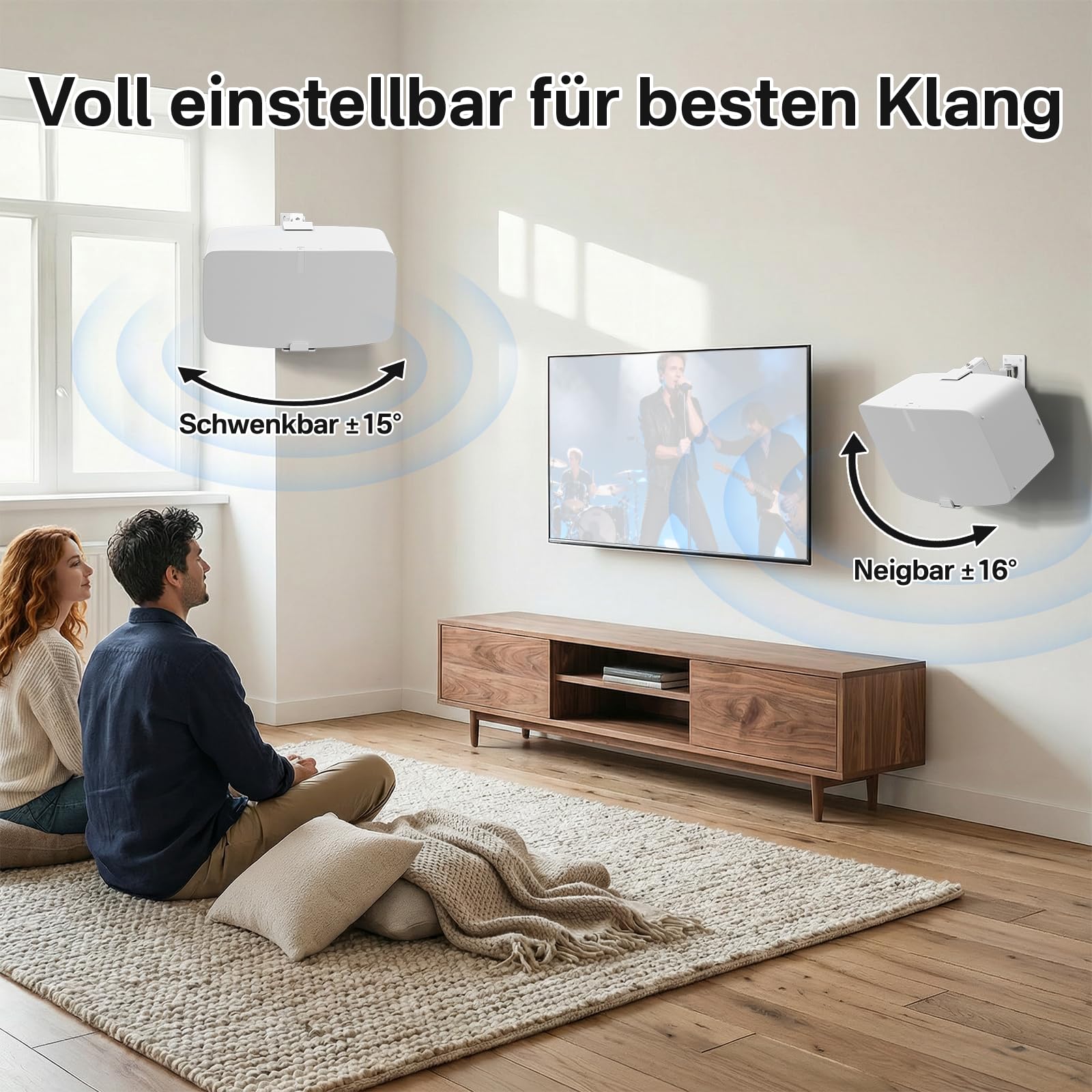 Lot de 2 supports muraux pour haut-parleur Sonos Five & Sonos Play 5 Gen 2 - Inclinables et pivotants - Construction en métal stable jusqu'à 15,9 kg - Avec coussinets anti-rayures - Matériel de