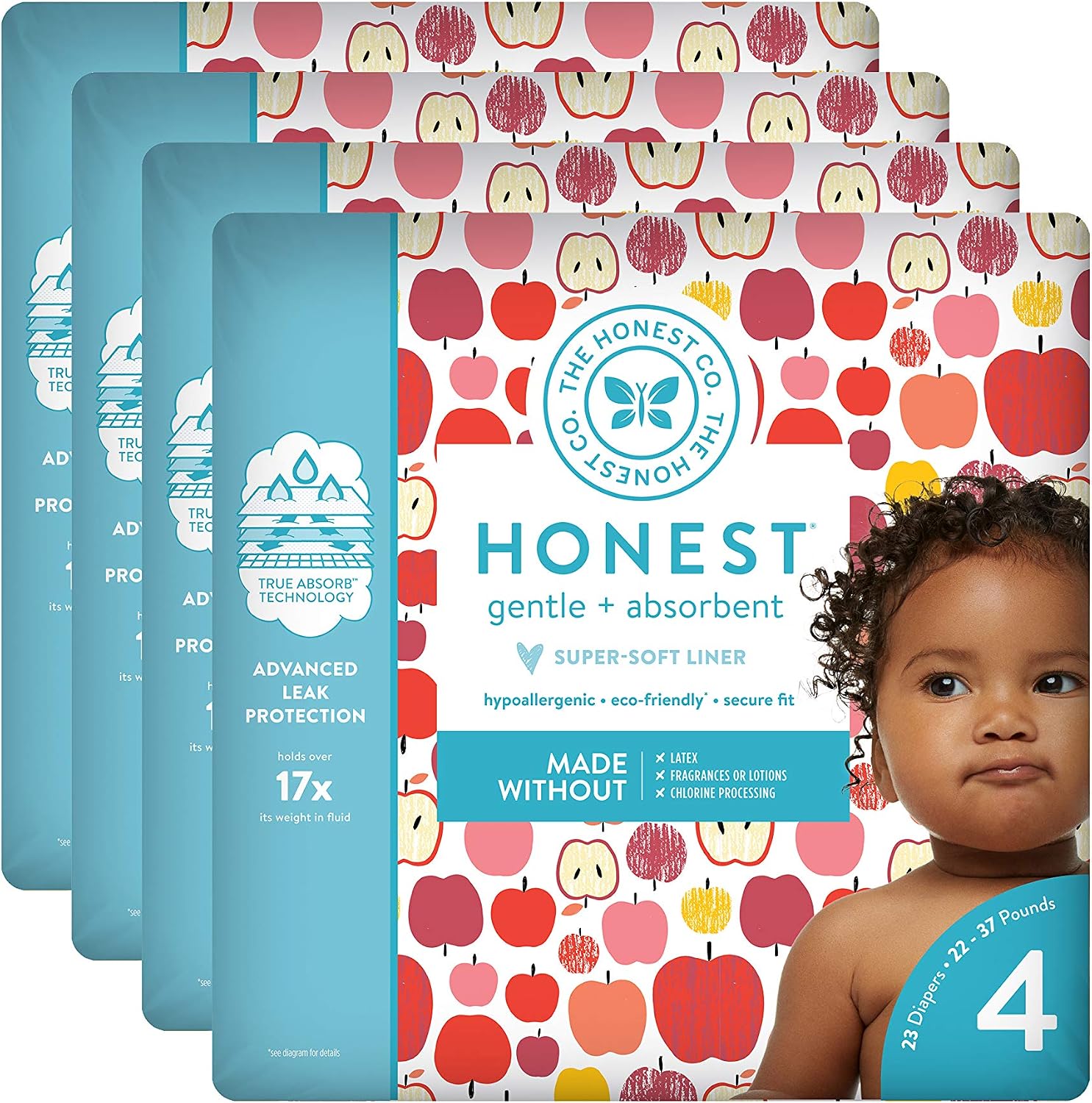 The Honest Company Baby Diapers With TrueAbsorb Technology, Them Apples, Size 4, 92 Count