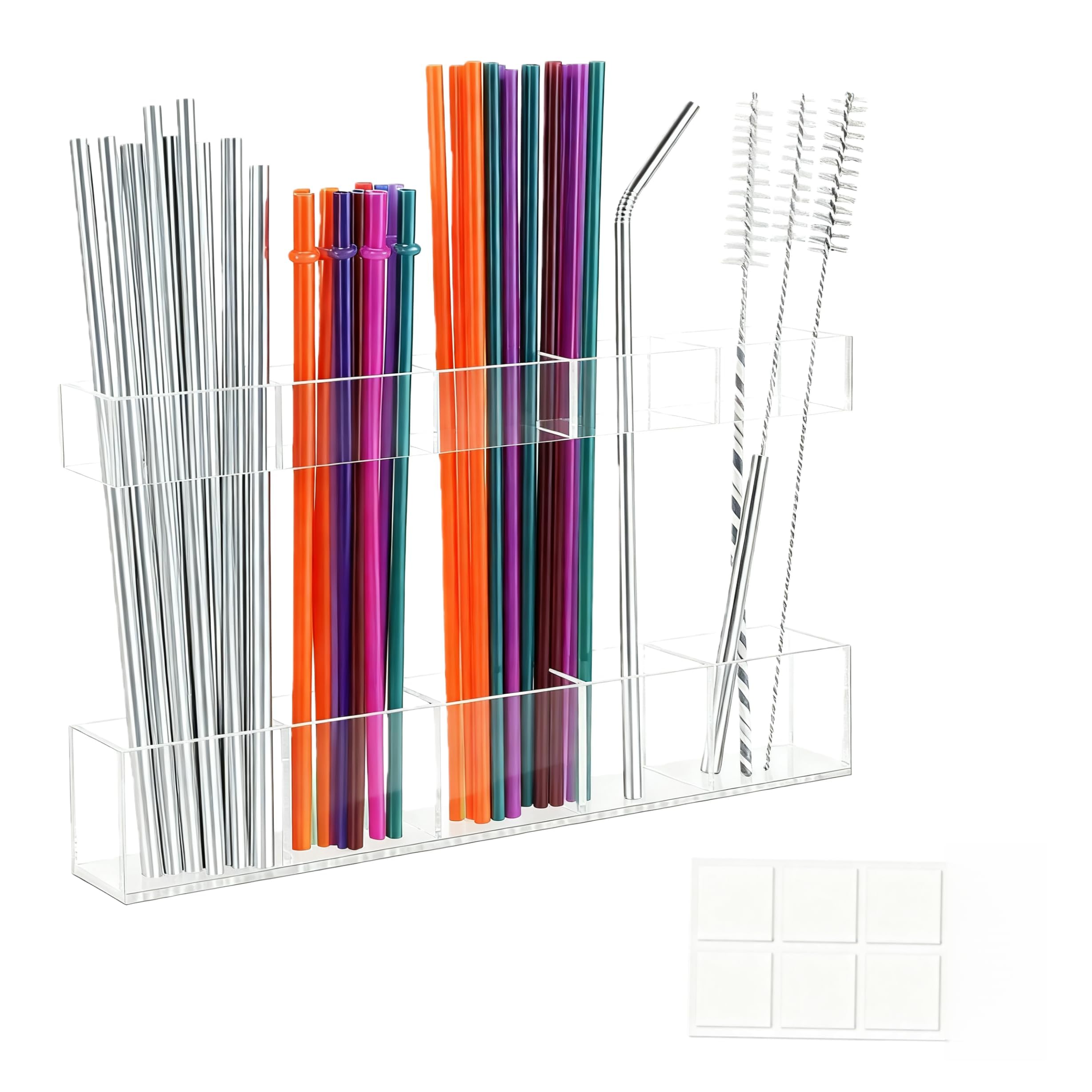 Acrylic Straw Holder Organiser, Reusable Straws Organizer Storage Container Dispenser, for Kitchen Counter Cupboard Refrigerator