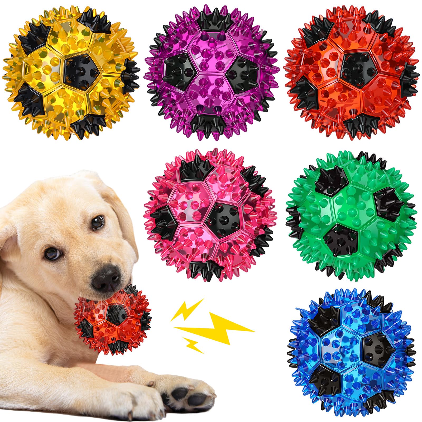 6 Pcs 3 4 Spiky Squeaker Soccer Ball Dog Toy for Medium Large Dogs Heavy Duty Rubber Chew