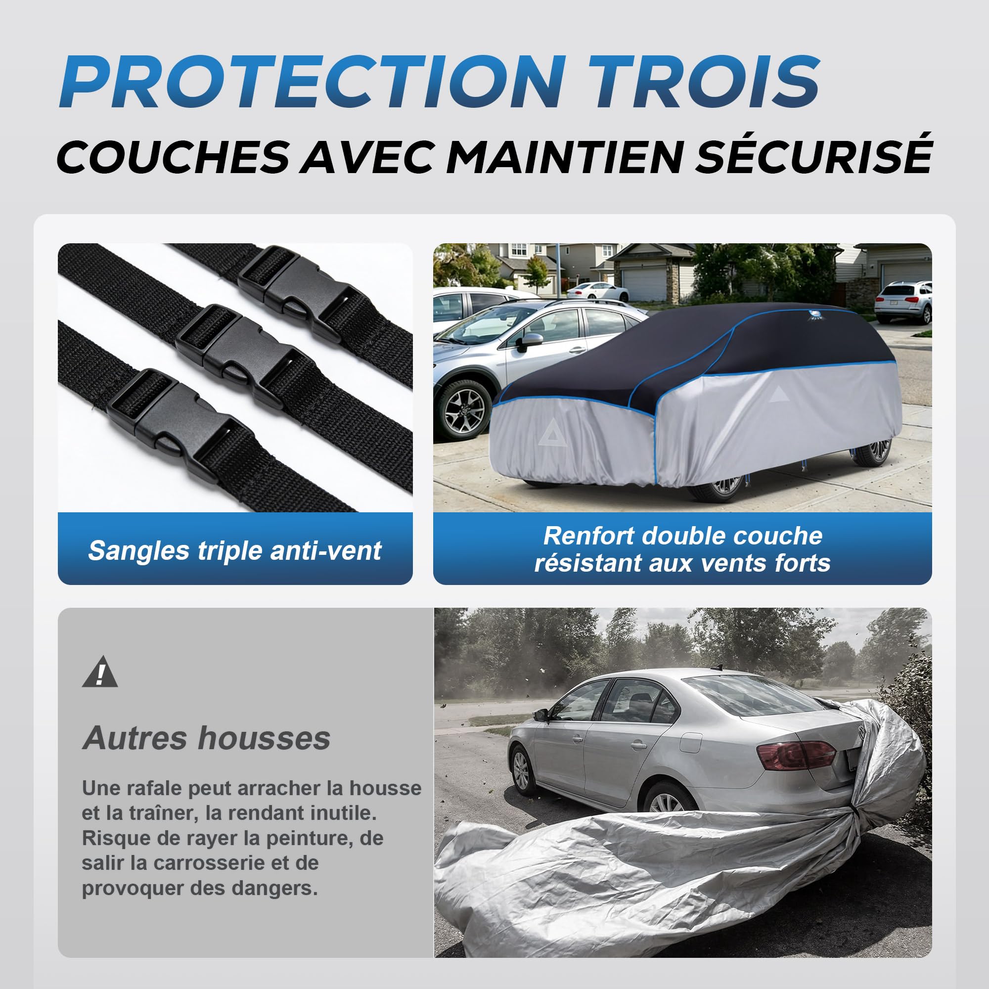 Bâche Voiture Anti-grêle Étanche avec Pare Soleil Voiture,Housse de Protection anti grêle pour Voiture Extérieur Contre UV,Bache Voiture la Grele pour Fiesta,Polo,Corsa,C3,Yaris(Jusqu'à 415cm)