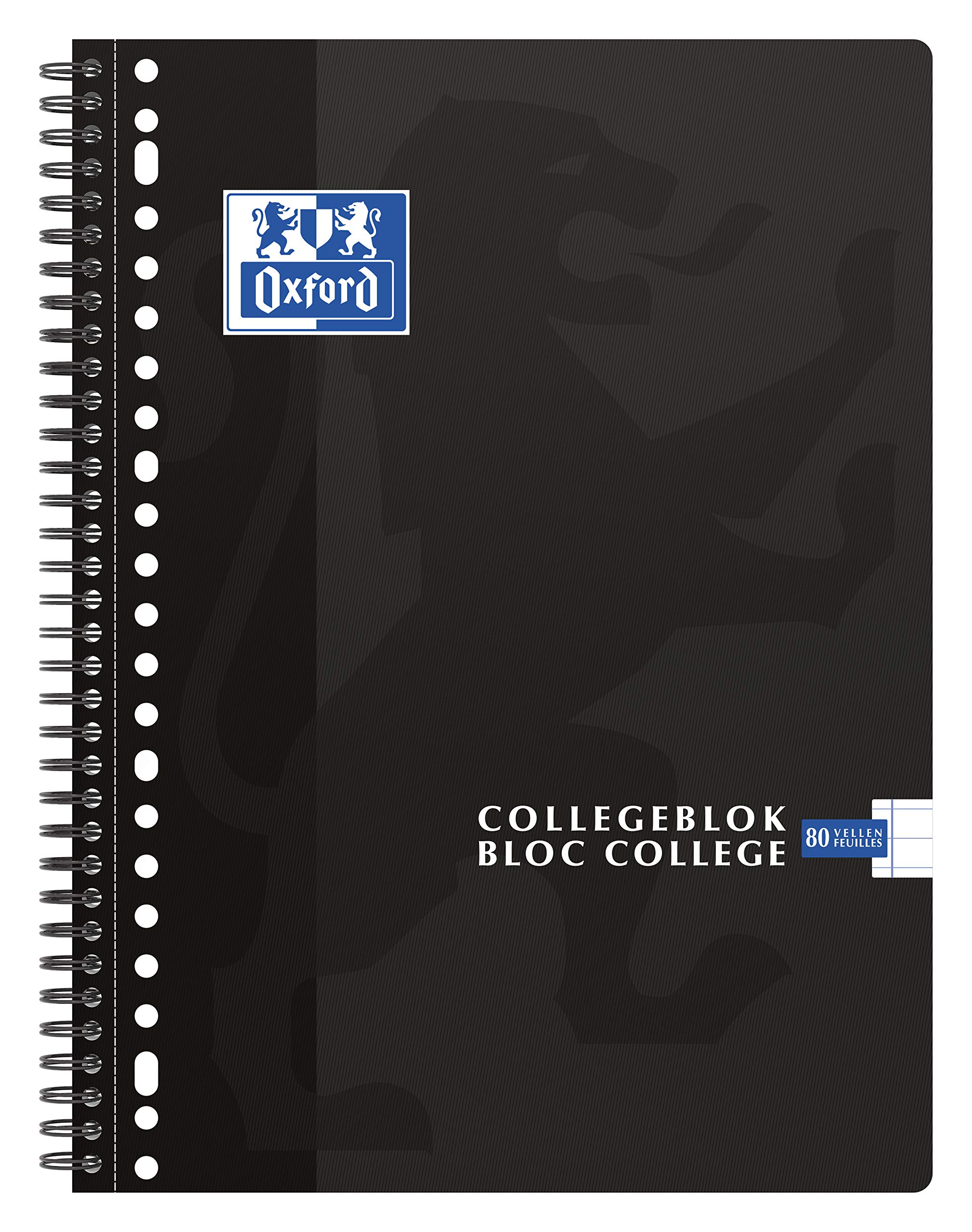Oxford Collegeblock zestaw 5 sztuk, czarny A4+, w linię, 23 otwory, 160 stron, 90 g, elastyczna pokrywka kartonowa