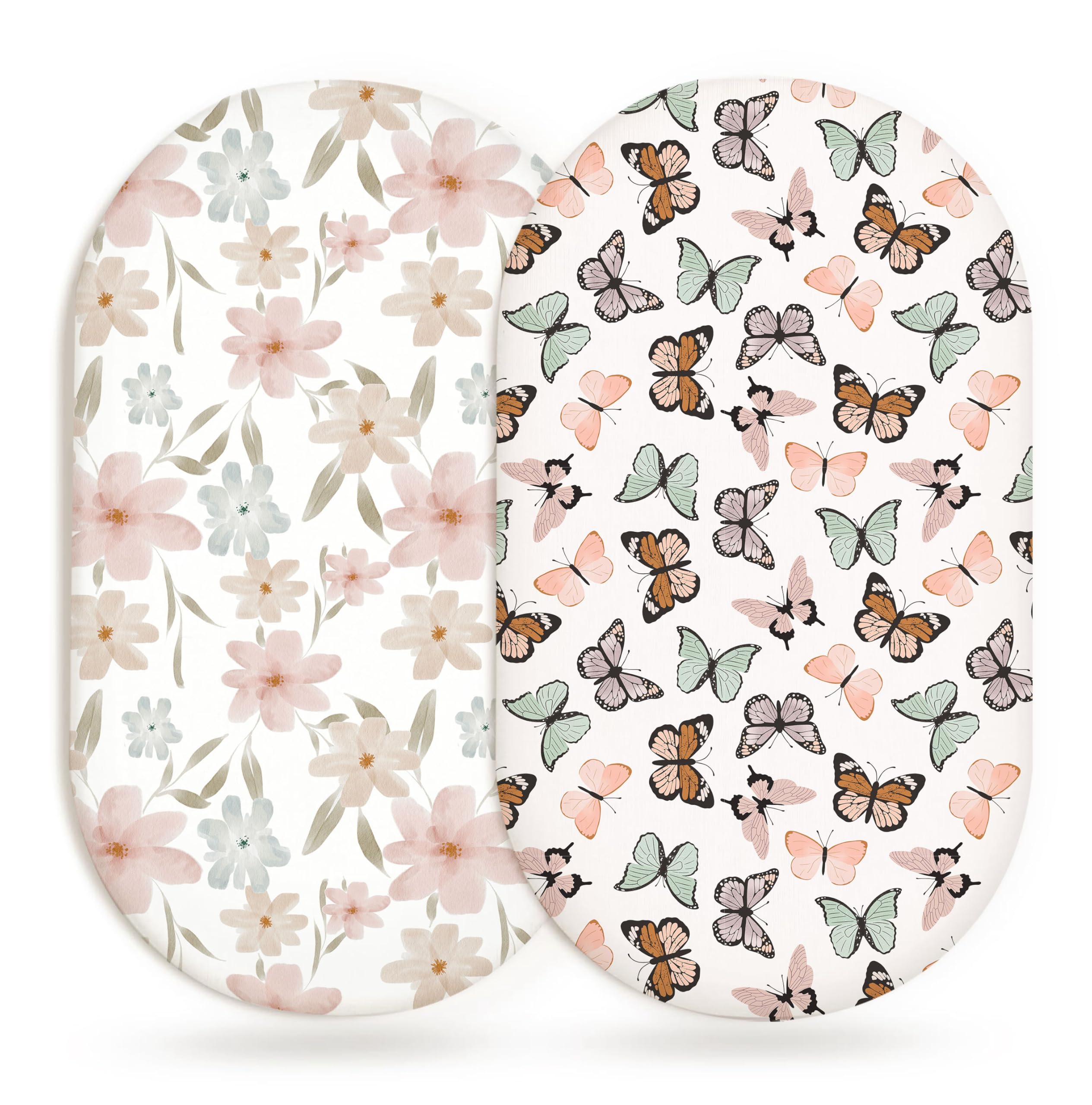 Bassinet Sheets, Fitted Baby Mattress Covers, 33" x 17", Butterfly Dance