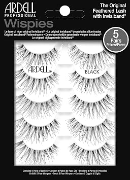رموش صناعية Ardell Wispies 113 - رموش سوداء طبيعية المظهر، شريط ناعم وخفيف الوزن، 5 أزواج، عبوة واحدة