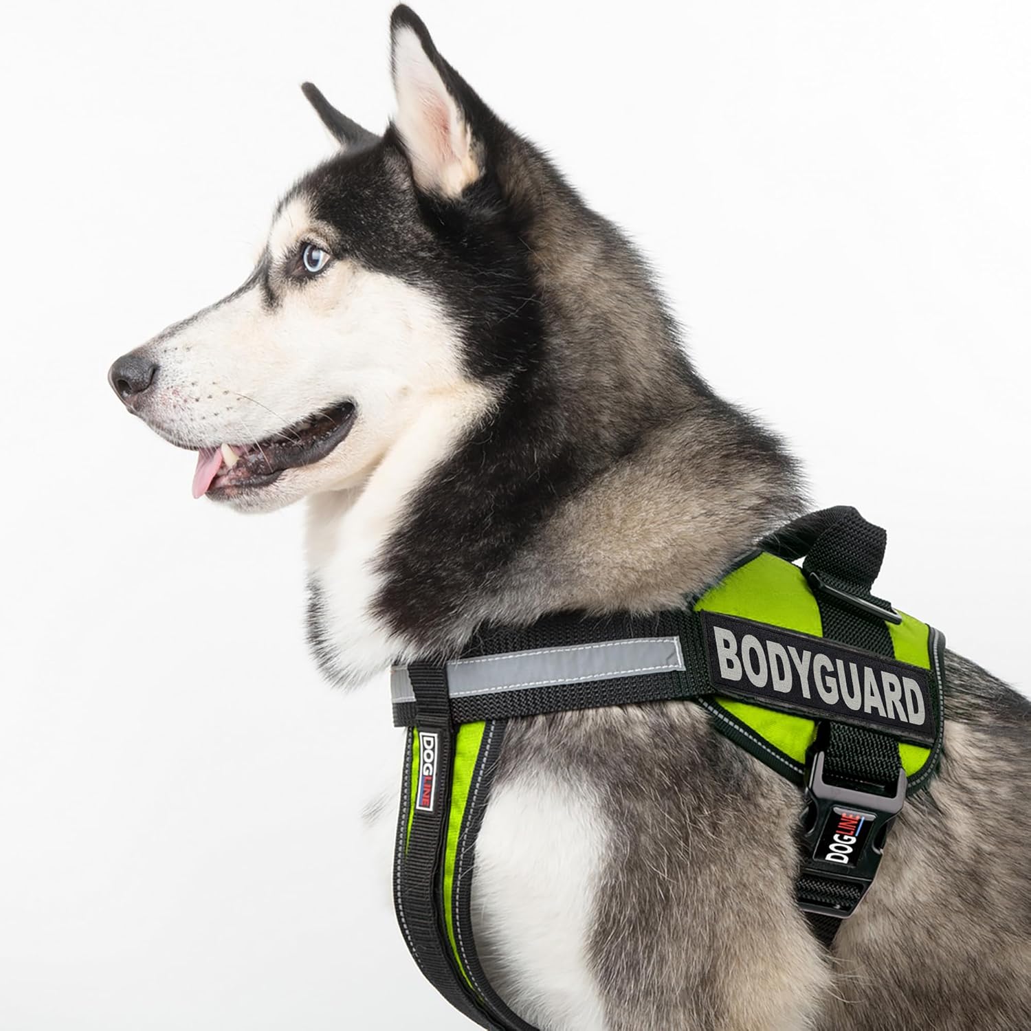 Dogline Unimax Dog Harness Vest with Removable Bodyguard Patches Adjustable Straps Breathable Neoprene for Identification Training Dogs Green Extra Girth 15"-19"