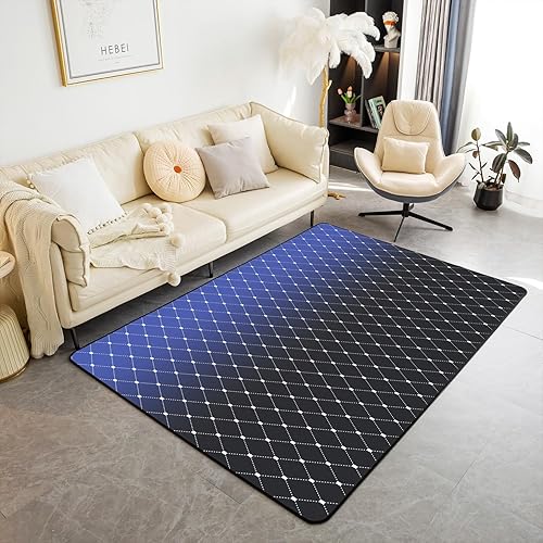 Alfombra decorativa de color negro y azul degradado a rayas geométricas para niños, niñas, adolescentes, alfombra de sala de estar negra y azul
