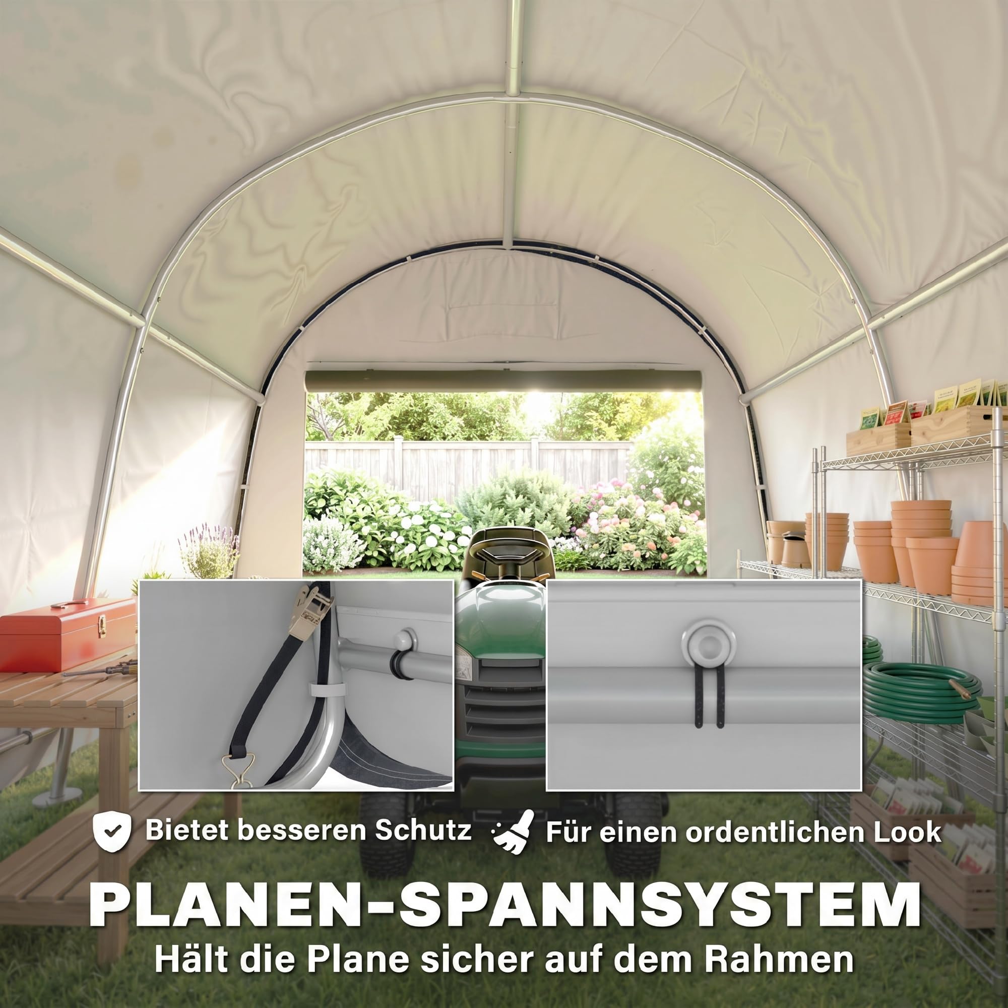 Outsunny Garagenzelt für Fahrräder Wasserdicht 300cmx300cmx235cm Grau | Zeltgarage mit Rolltor, Anti-Staub-Fahrradabdeckung, Foliengerätehaus, Fahradgarage, Außenbereich Terrasse Garten