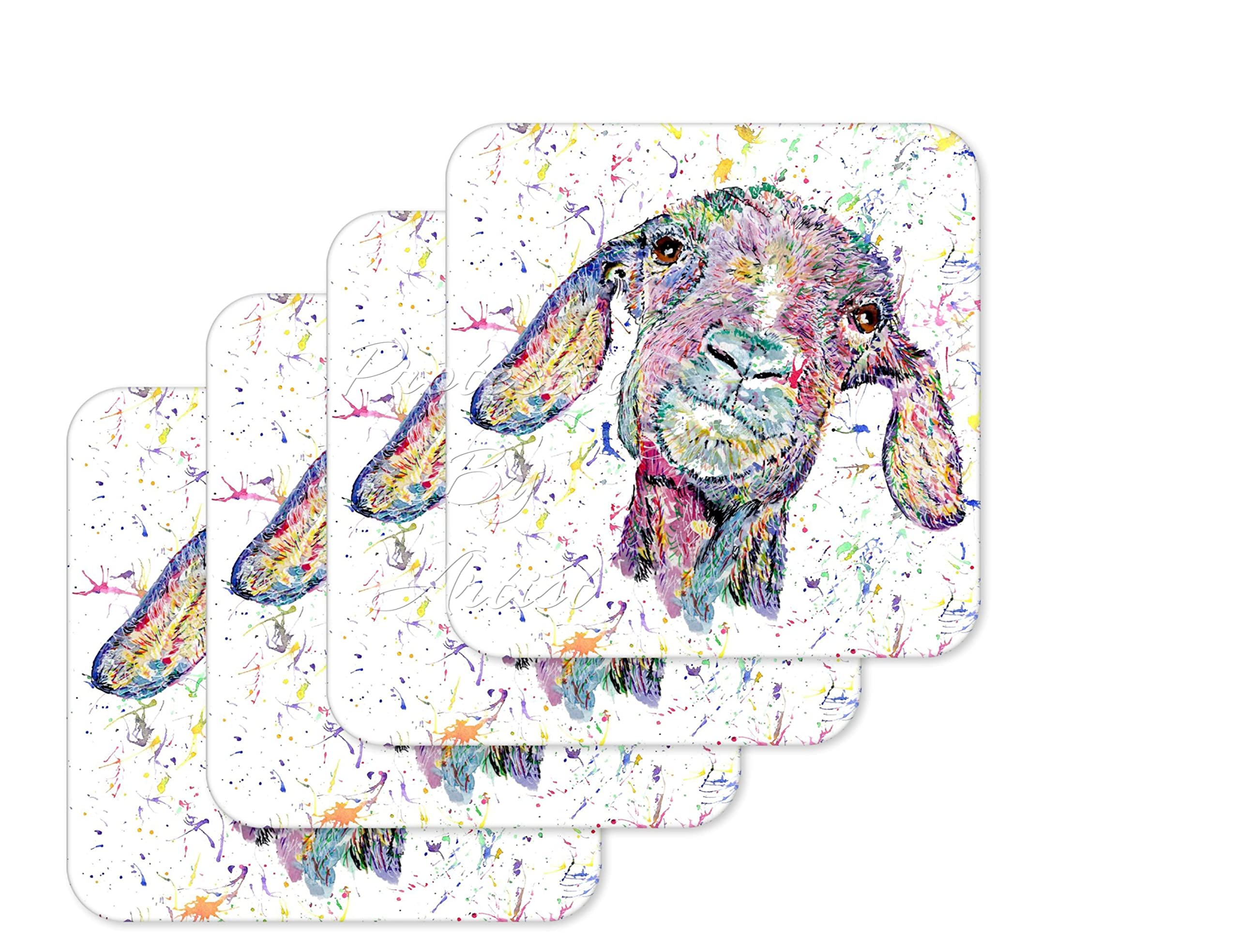 Coaster Goat farm Animals Coasters Watercolour Art Gift Work Office Dining Tea coffee (4)