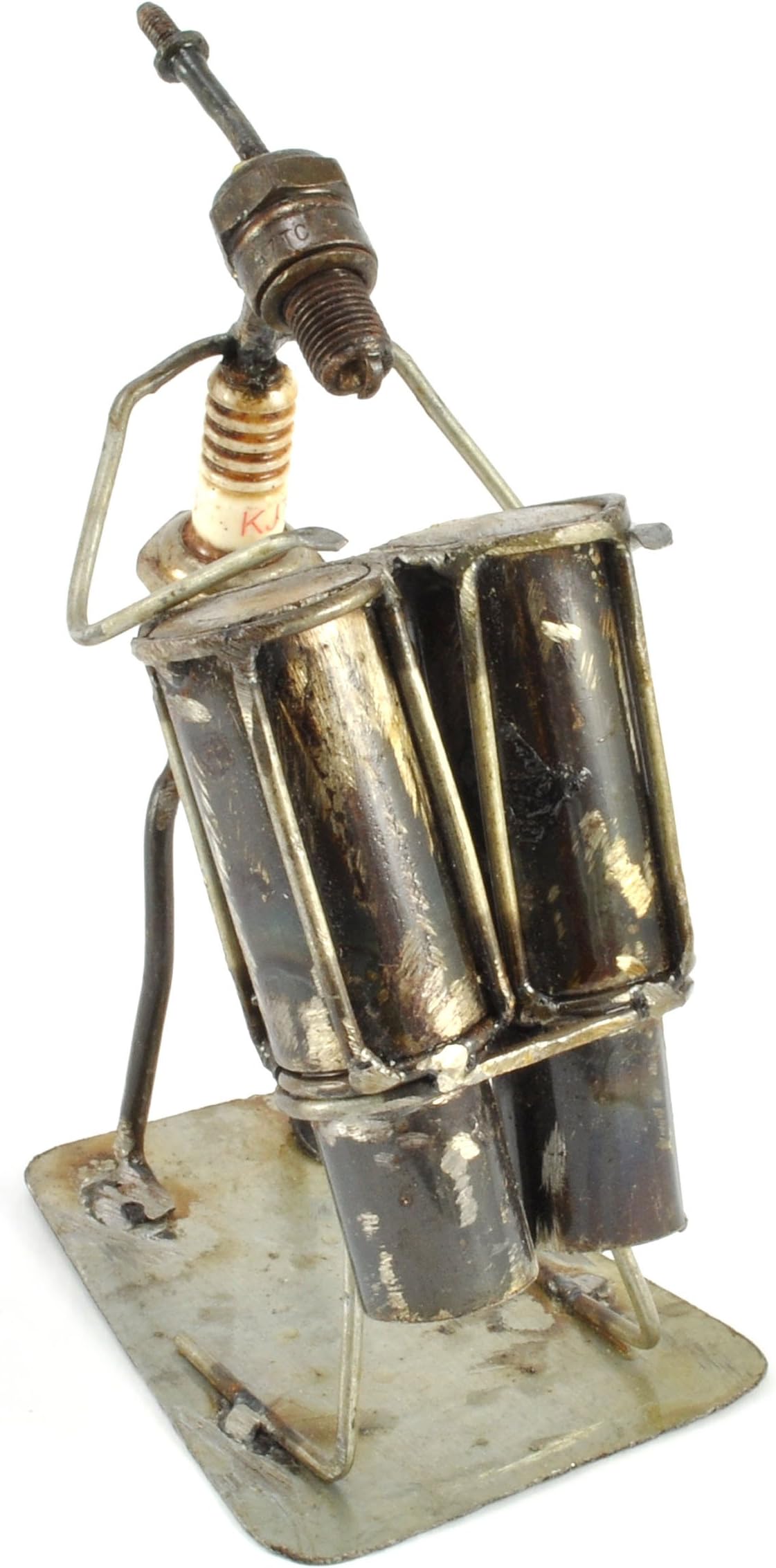 Swahili Imports Recycled Spark Plug Bongo Drummer Metal Sculpture