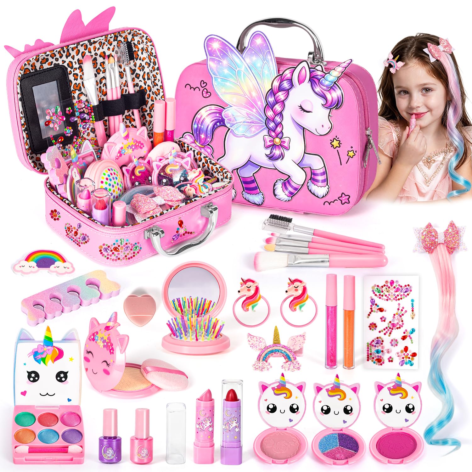 Kid Makeup Set for Girls, Non-toxic Girls Birthday Gift for Toddlers 3-12