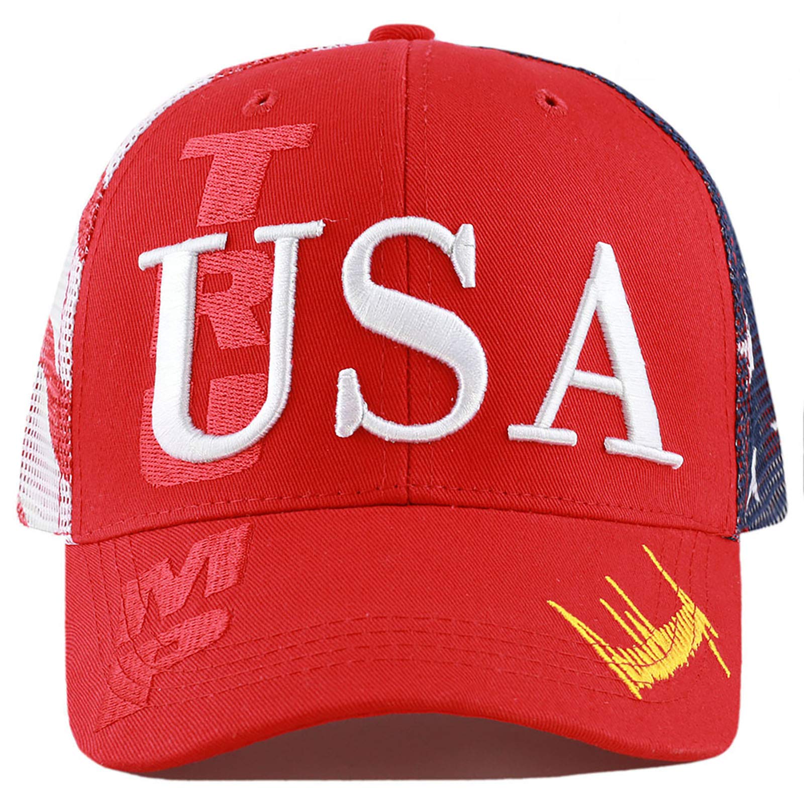 The Hat Depot Original Exclusive Donald Trump Keep America Great/Make America Great Again 3D Signature Cap, 1. a - Mesh - Usa -Red, One size