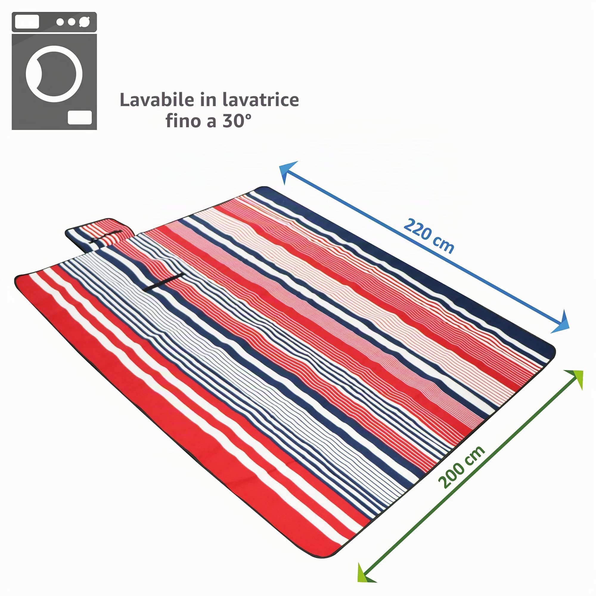 Coperta da picnic XXL - Enorme coperta da campeggio con motivo a strisce - Coperta da spiaggia con protezione dall'umidità e isolamento termico - 200 x 220 cm