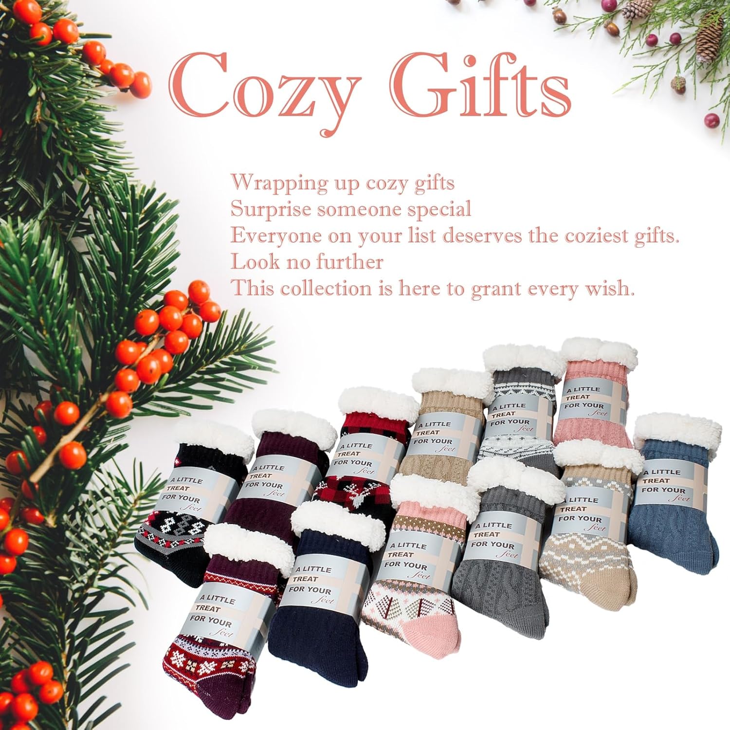 Women's Knit Slipper Socks with Non-slip Grippers, Warm Fuzzy Fluffy Sherpa Lined, Cozy Christmas Gifts - Image 6