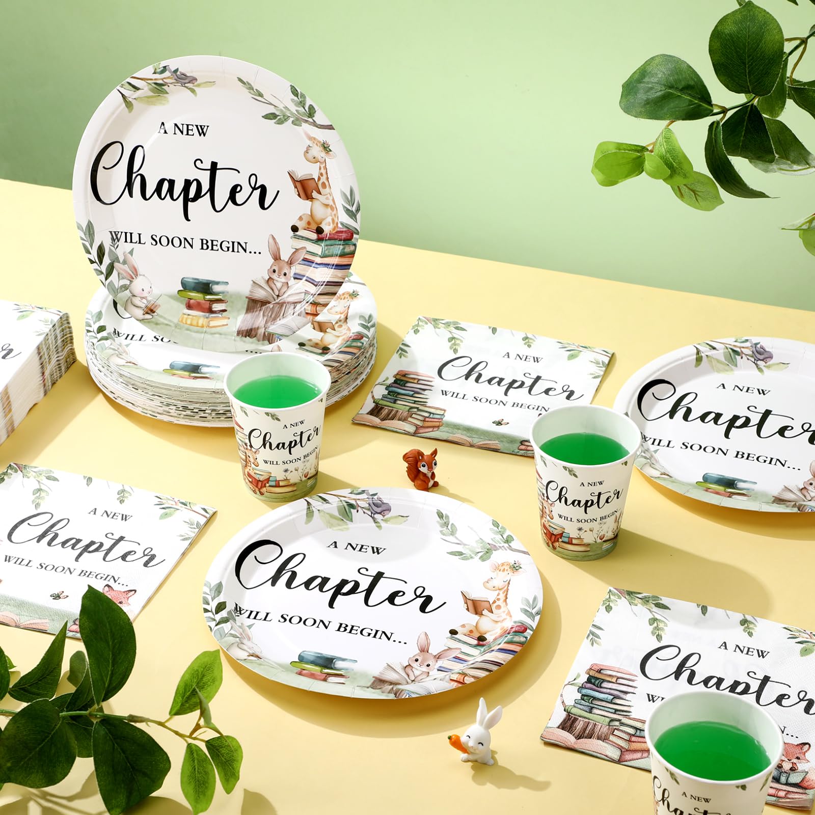 Hushee 200 platos de papel para baby shower, servilletas, vasos, suministros de fiesta de baby shower, juego de vajilla desechable para 50 invitados decoración de fiesta (estilo club de libros)