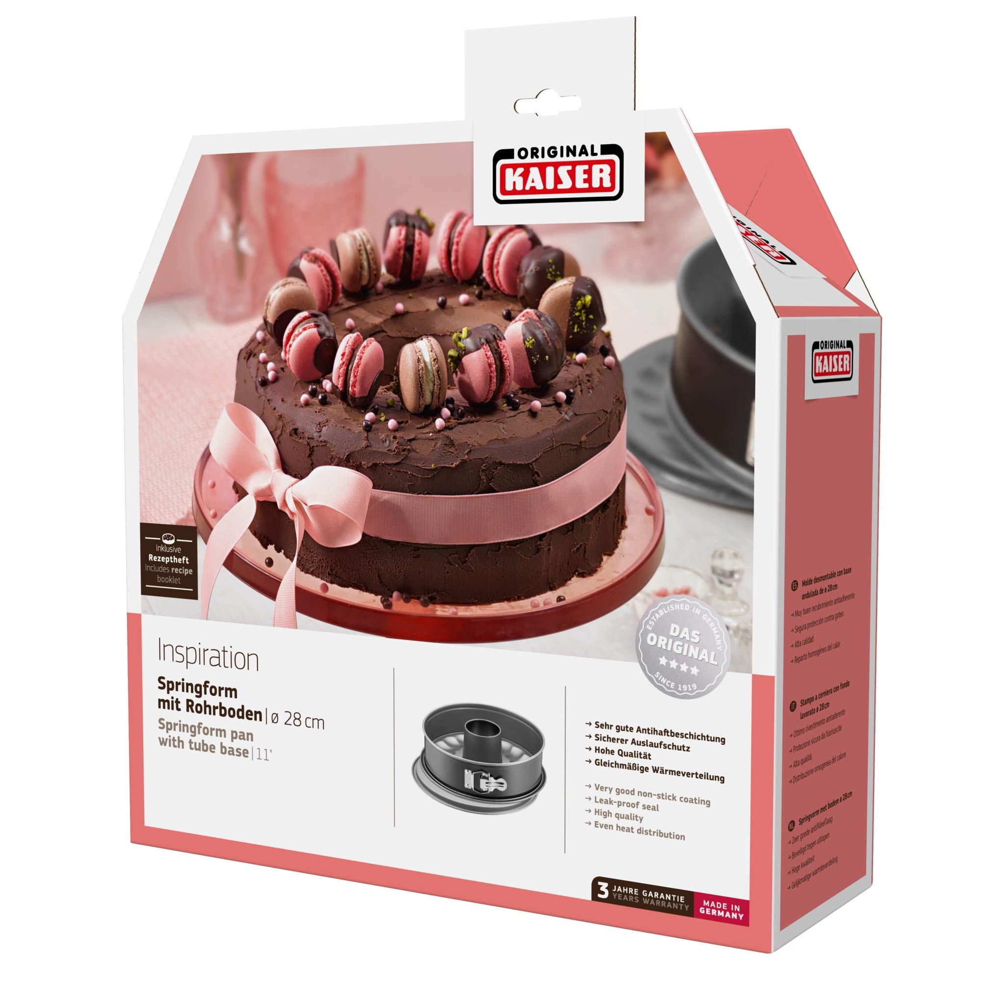 Kaiser Moule à charnière avec fond Tube Ø 28 cm Inspiration très bon Anti-Adhérent Bec Protection Brunissement Uniforme par chaleur optimale