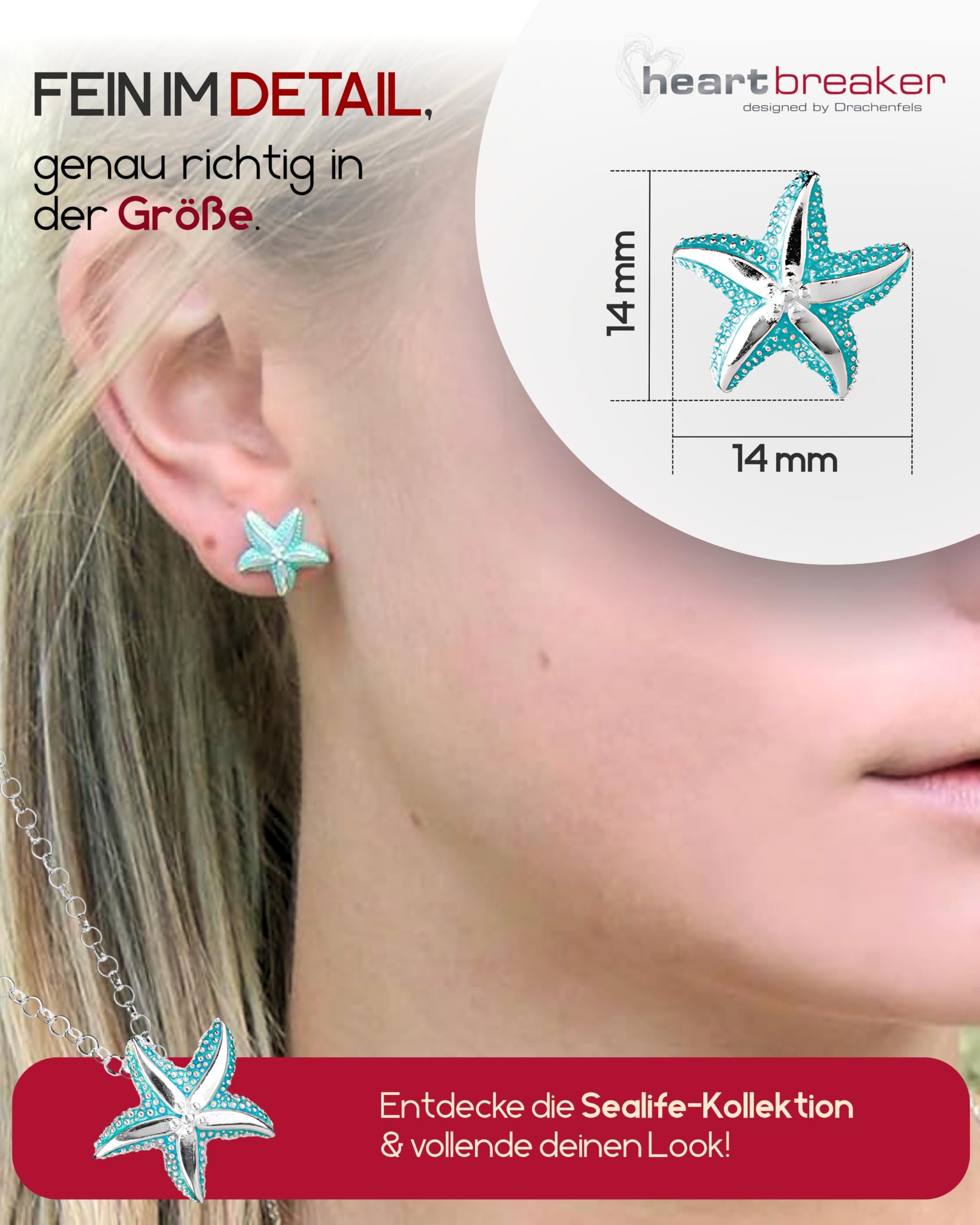 Heartbreaker "Sealife" Seestern-Ohrringe I Edle Ohrstecker aus 925 Sterling Silber I Nickelfreie Damen-Ohrringe mit blauem Brandlack veredelt I In Goldschmiedequalität gefertigt I LD SL 21 BU