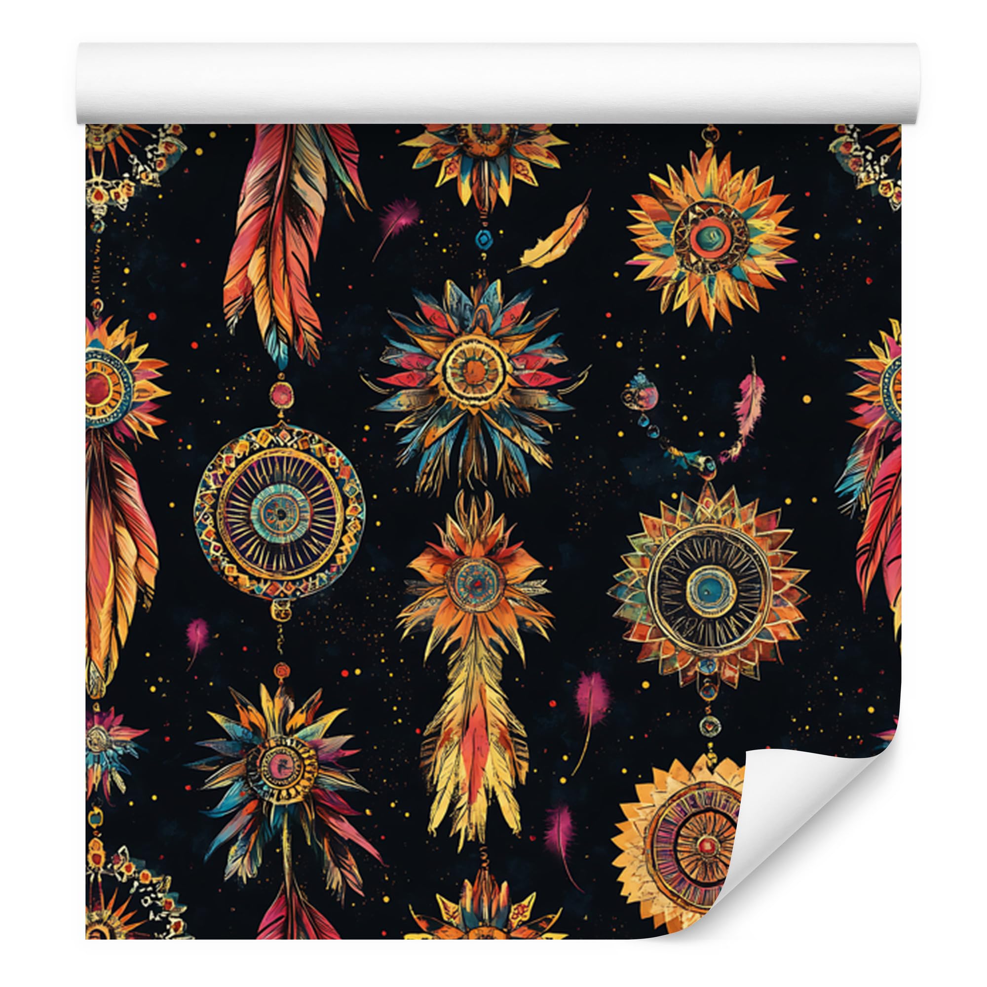 Vliestapete Boho – Schwarz und Ocker 50 x 1000 cm | Ausdrucksstarke Bildgestaltung; Charaktervoller Raumschmuck; Harmonische Akzentfläche; Kleister im Set