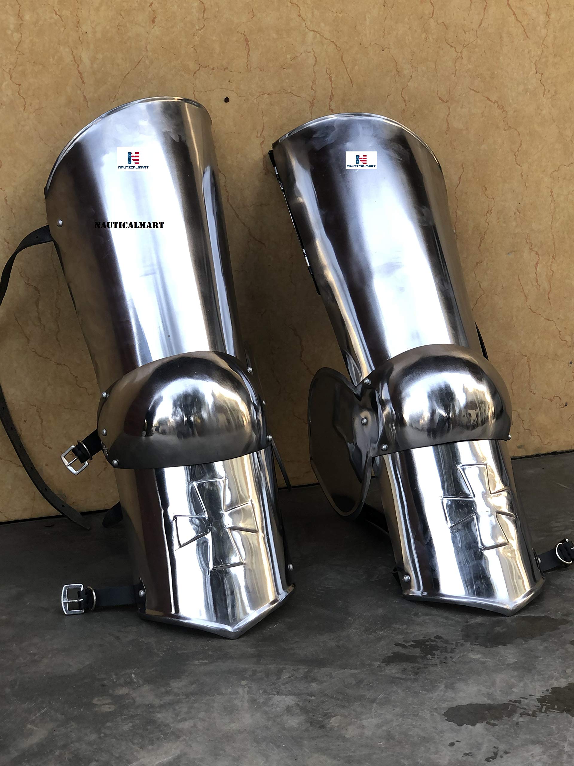 Nautical-Mart Halloween Warrior Medieval Crusader Leg Guard Armor Steel Graves Medieval Costume (Silver)