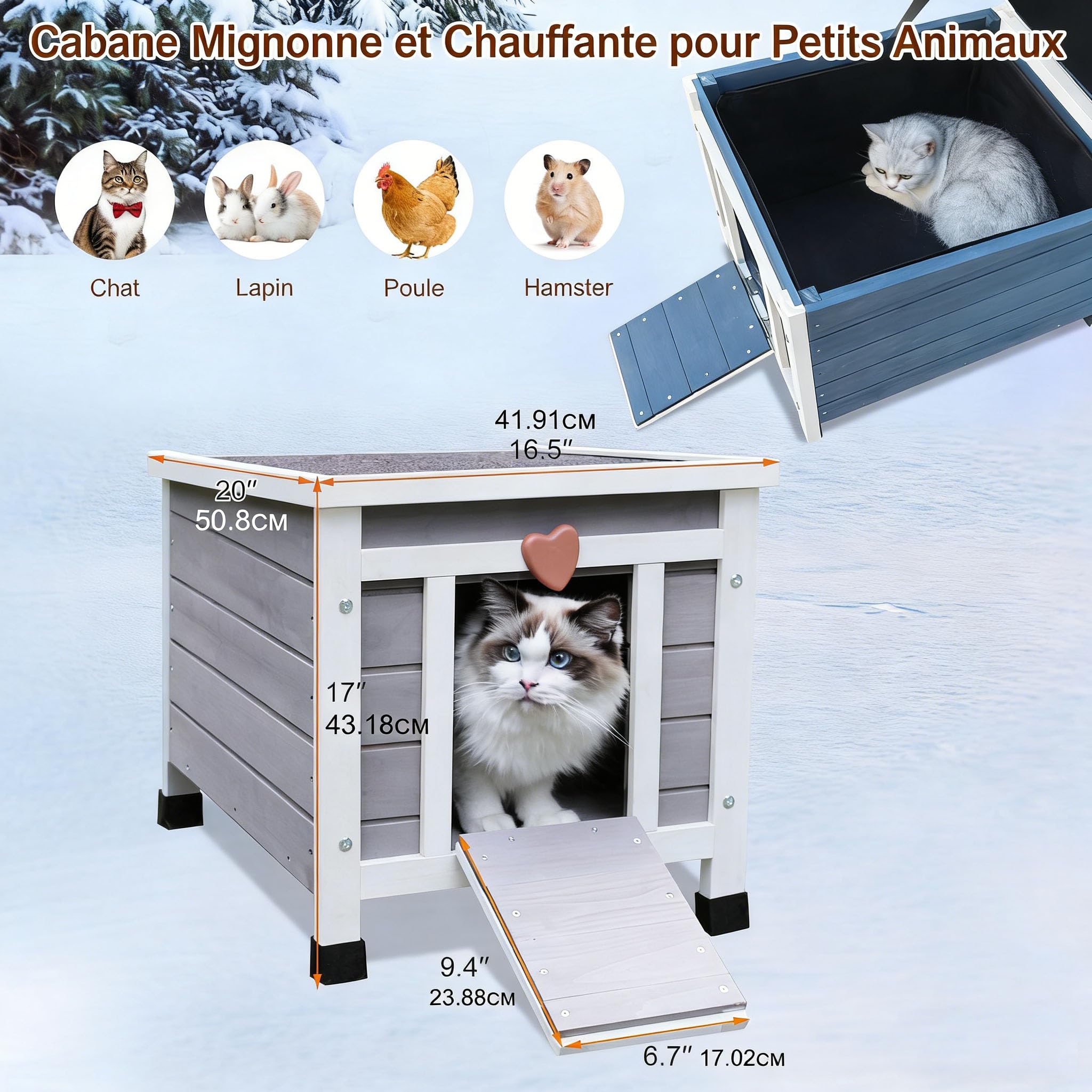 Feral Kitty Niche pour Chat Extérieur avec Doublure Isolée pour l'hiver Imperméable Clapier pour Lapin Chat