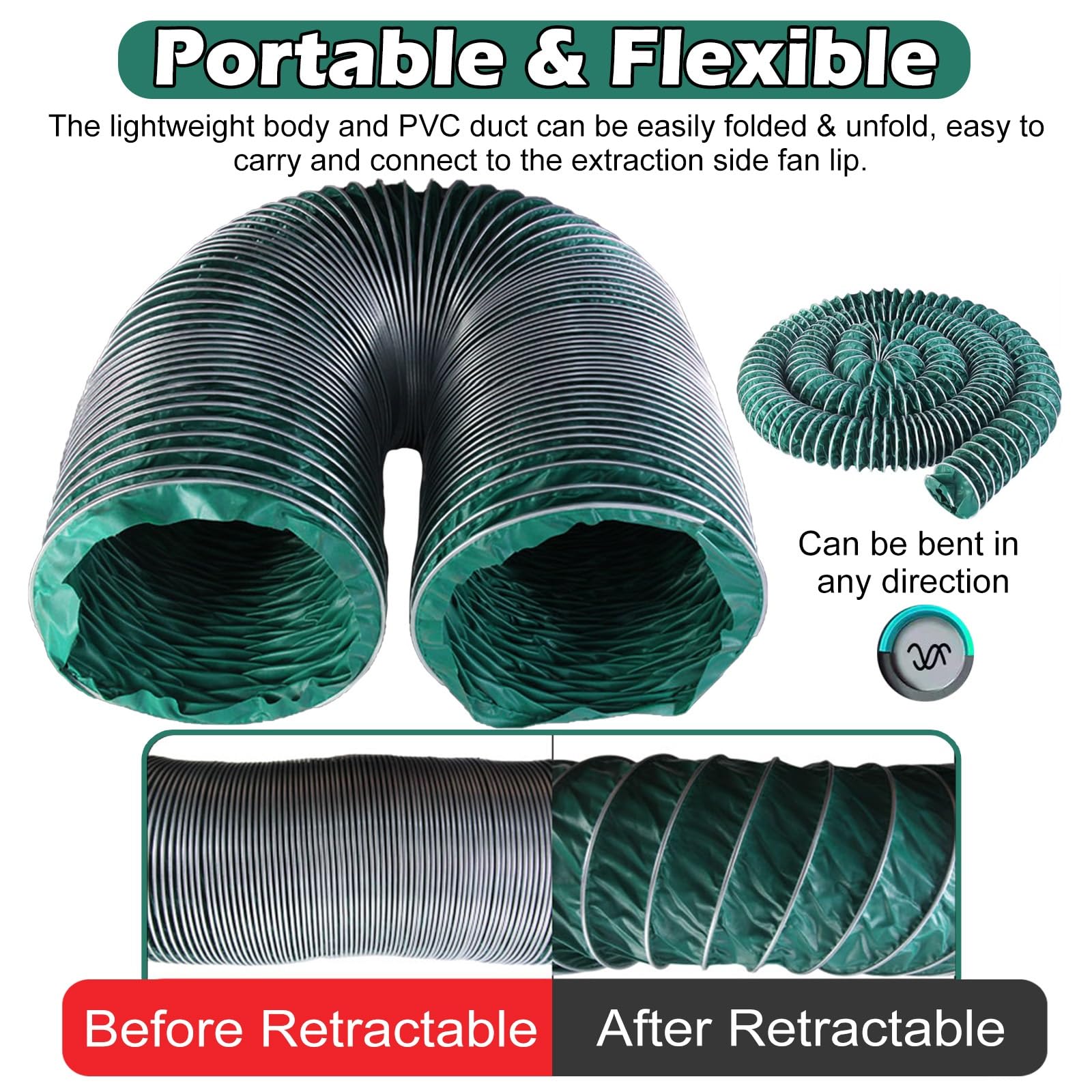 Tubo Flexible Manguera De Conducto De Ventilación para Secadora Flexible Aislada, Tubo De Conducto De Ventilación para Cocinas/ático/baño, Verde(L 5m/16.4ft,Dia 150mm(5.9in))