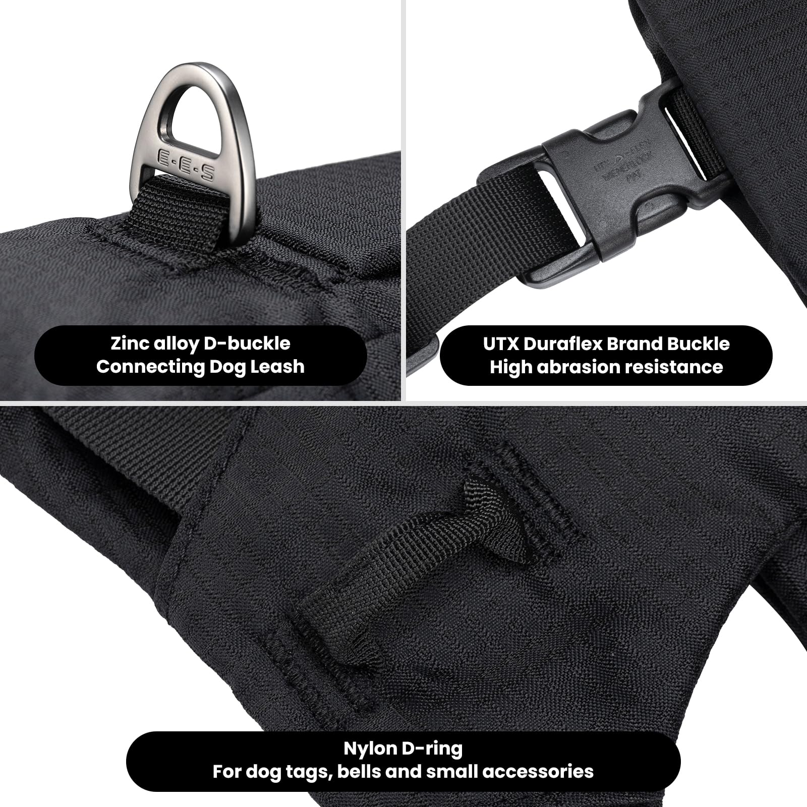 EXCELLENT ELITE SPANKER Zaino riflettente a forma di Y per cani con maniglie e tasche, senza anelli a D, leggero, attrezzatura da escursionismo per cani, caccia, viaggi.(BLK)